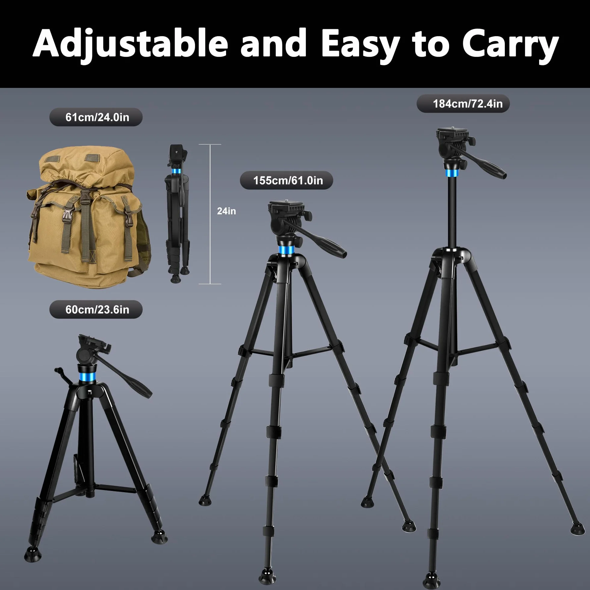 Treppiede per Binocolo, 184 cm Alluminio Treppiede Telescopio, Compatibile con Fotocamera, Telescopio Astronomico, caccia, Supporto Stabile per Osservazione e Fotografia (Carico 10 kg)