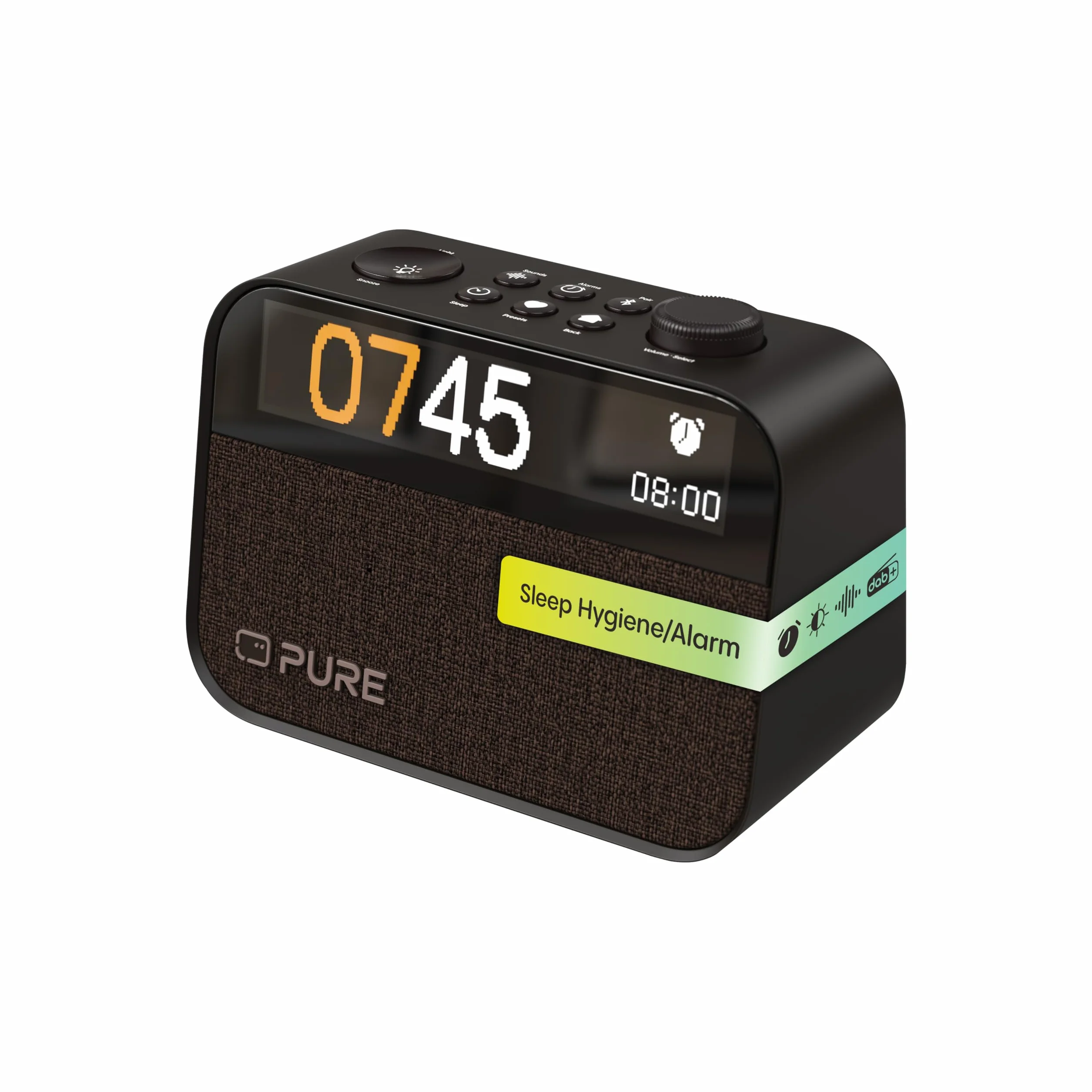 Pure Moment Sveglia da Comodino e Ufficio (Radio Digitale DAB+/FM, Bluetooth, Macchina del Rumore Bianco, Aiuto per il Sonno, Luce Sveglia, Luce Notturna, Display Dimmerabile) Nero