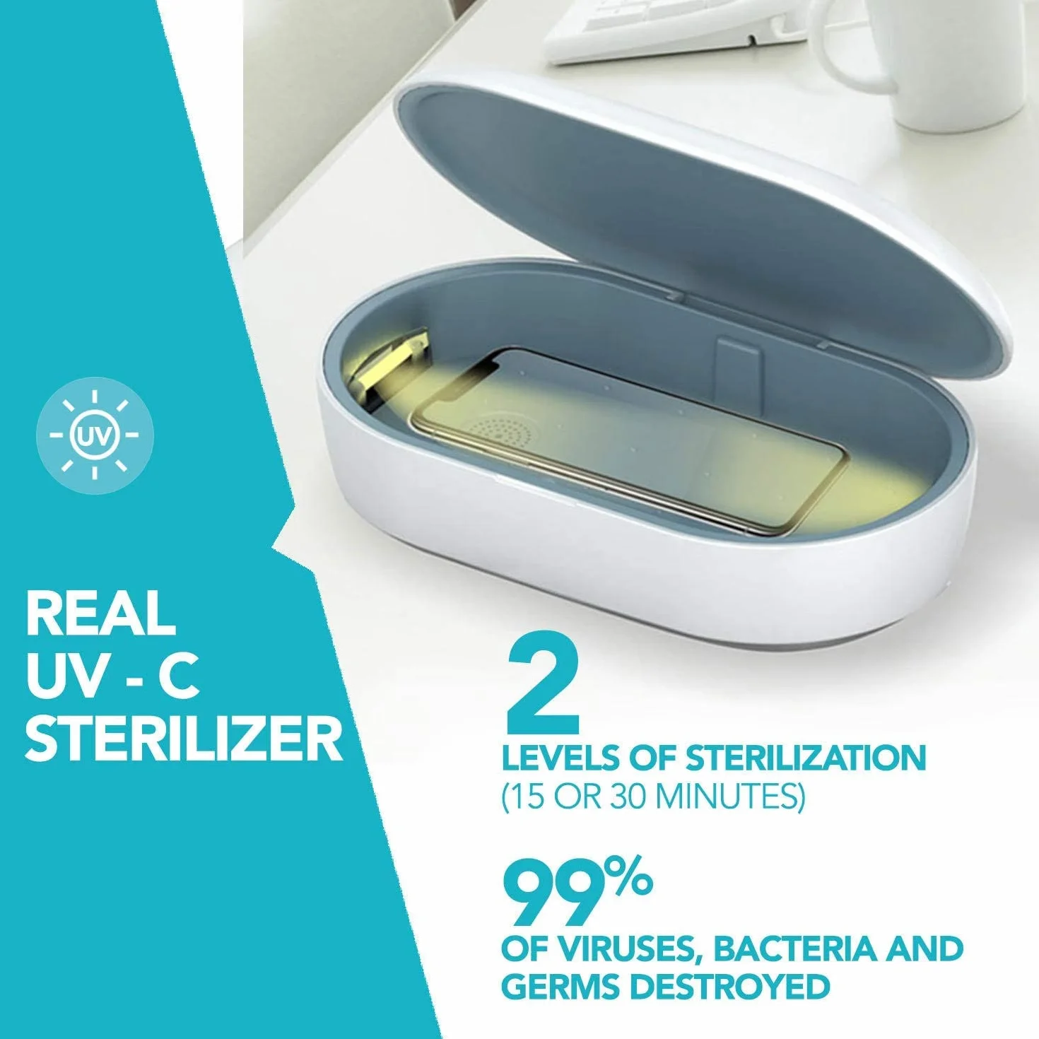 Superia sterilizzatore UV, Con Stazione di Ricarica wireless per Smartphone, Aromaterapia, contro Virus e Batteri, Disinfettante per Cellulari, Orologi, Mascherine | GARANZIA ITALIANA |