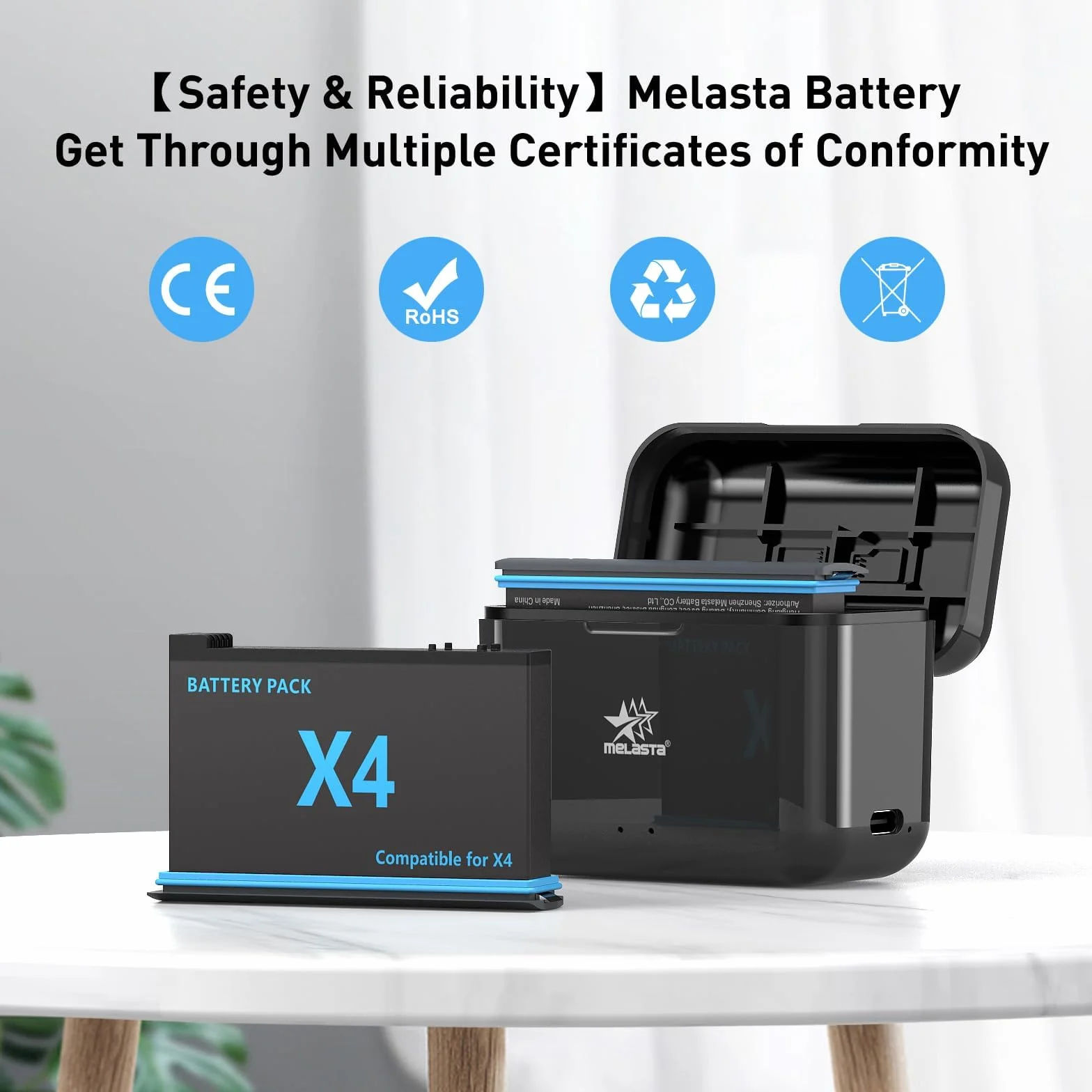 melasta per Insta360 X4 Batteria al Litio Ricaricabile, 3,85V 2500mAh Batteria x4 e Caricatore Con 2 Batterie e 1 Caricatore (con Slot per Schede)
