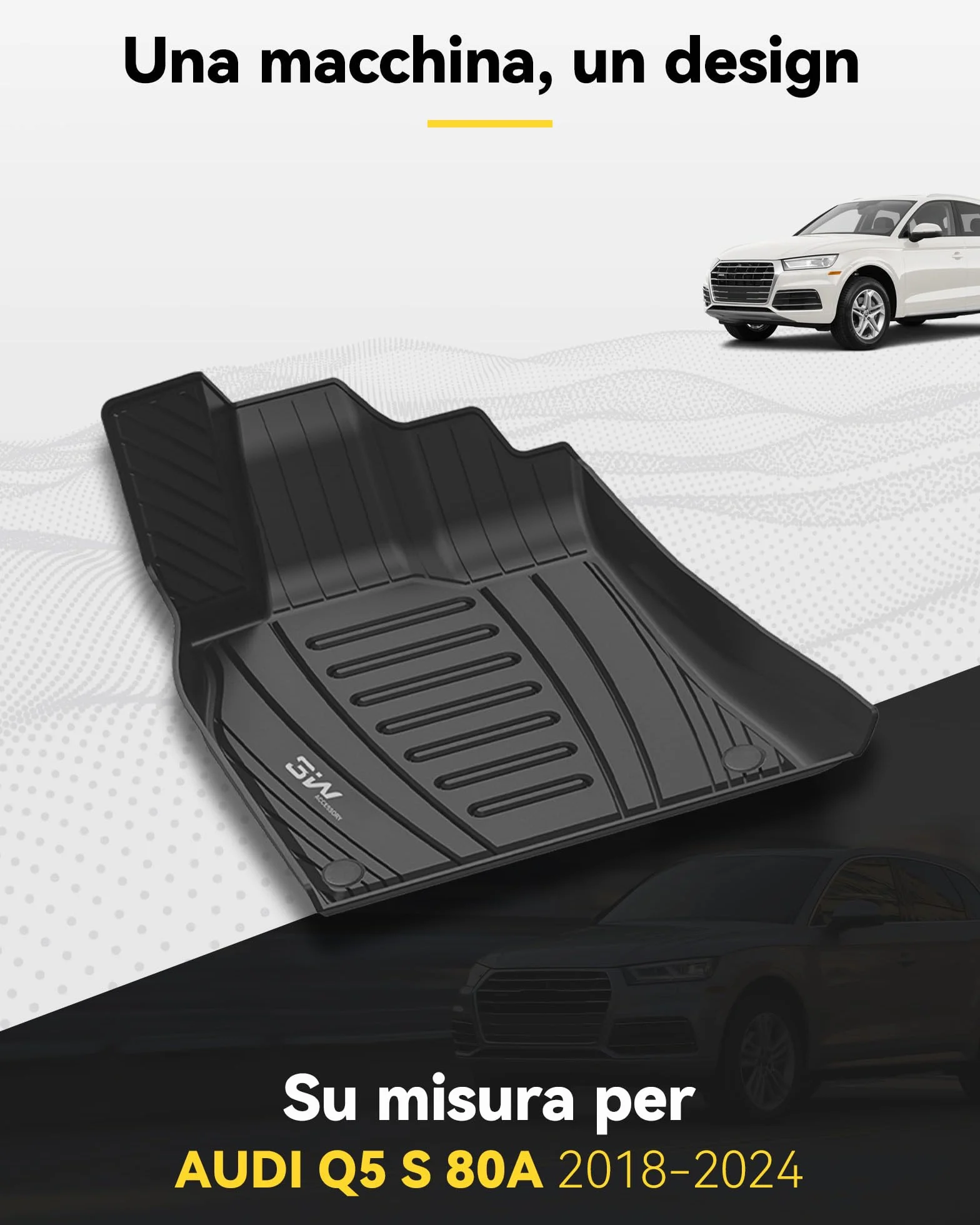 3W Tappetini Compatibile con AUDI Q5 SQ5 2018-2025 2026, Facili da pulire Tappetino Antiscivolo per Impermeabili a Copertura Completa Set Adatto a AUDI, Tappeti Auto su Misura in Thorex™