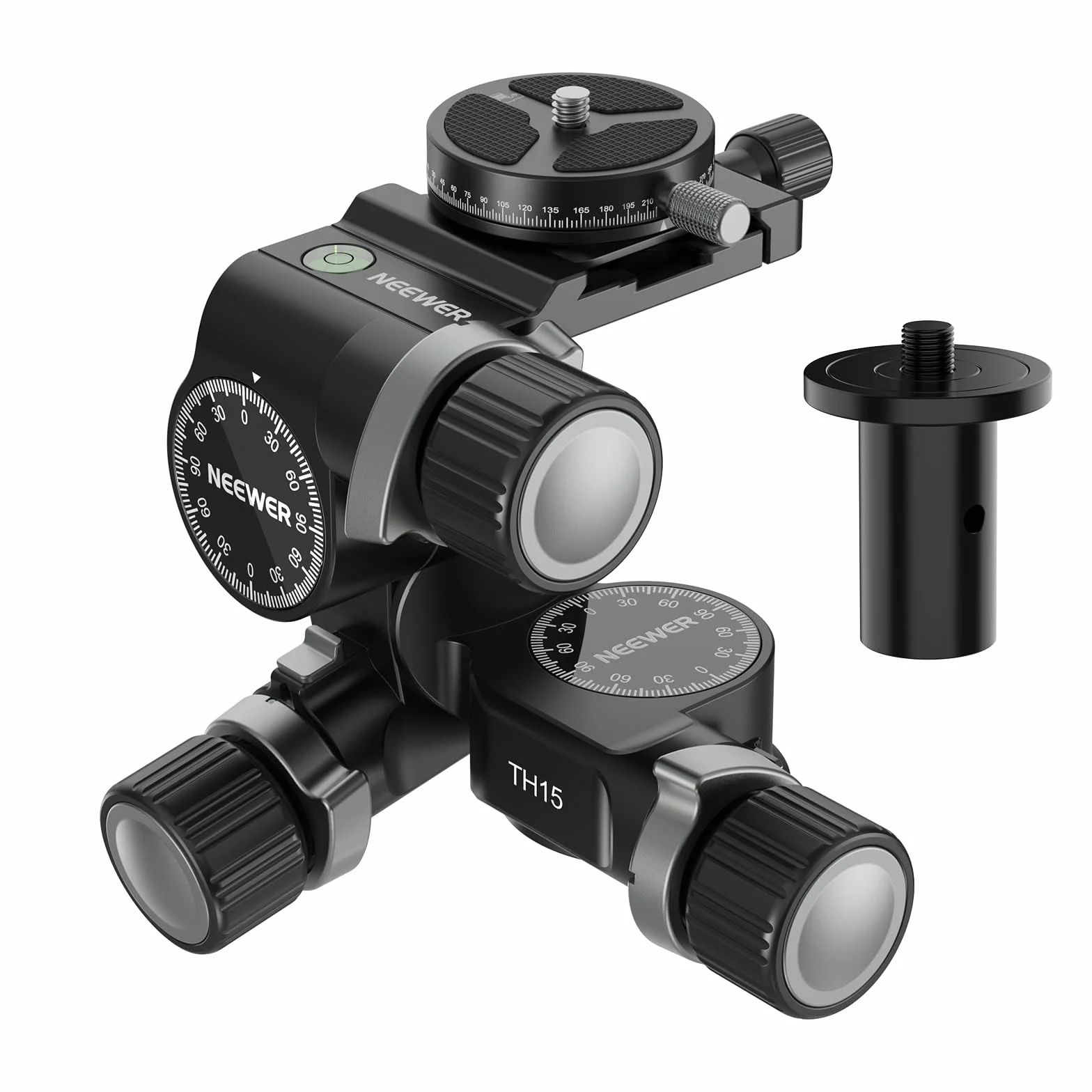 NEEWER Testa Treppiede a 3 Vie con Piastra QR Arca a 360°, Micro Regolazione Millimetrica, Testa a 3 Assi Pan Incli in Lega di Alluminio con Cambio Rapido Doppia Modalità Grande e Fine, Max 6kg, TH15