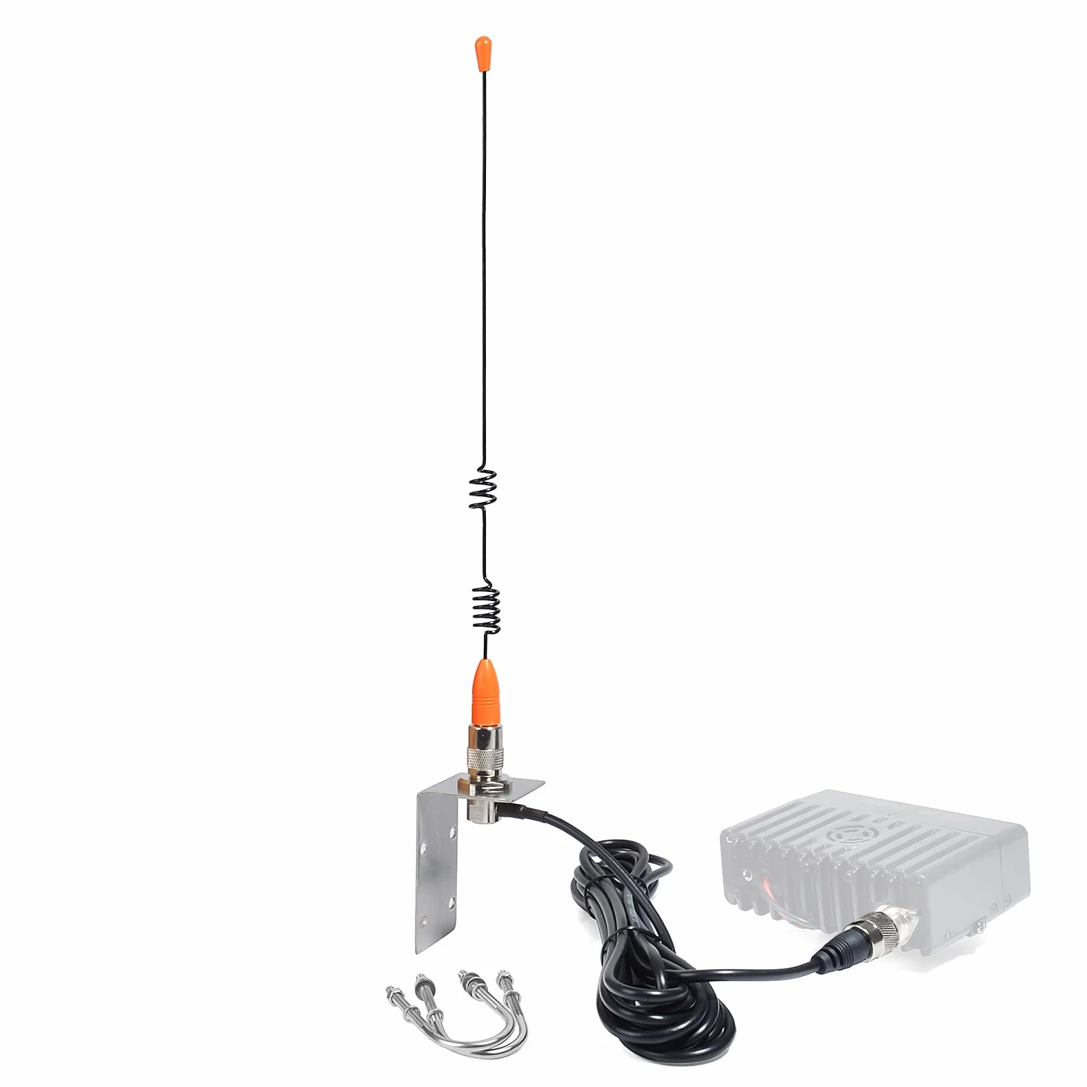 VHF - Antenna per barca, 156-163 Mhz, con cavo coassiale RG58 da 5 m e staffa parafango a forma di L, per radio mobile nave, yacht (orange)