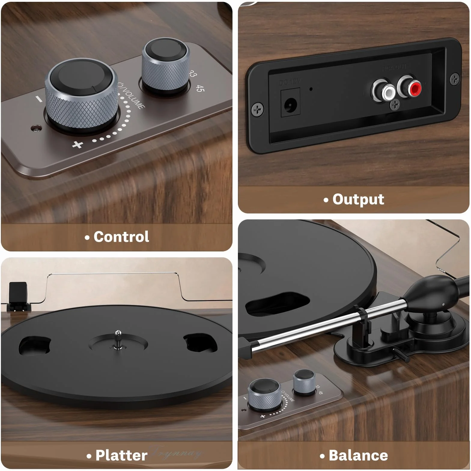 Giradischi Bluetooth con altoparlanti integrati, contrappeso regolabile, AT-3600L, 33/45 giri, Marrone