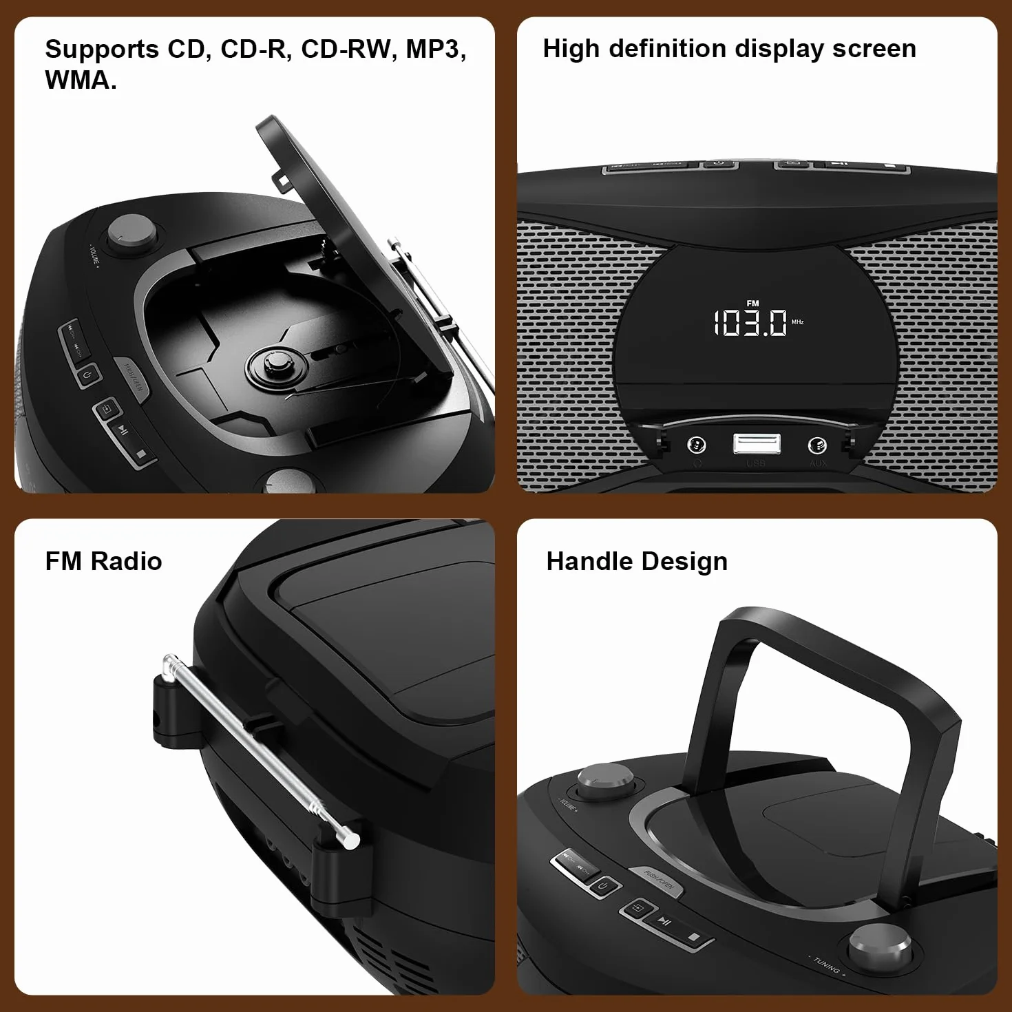 LONPOO Lettore CD portatile, lettore CD compatibile con CD-R/RW/WMA e MP3, lettore CD Bluetooth 5.3, USB, CA/Batteria