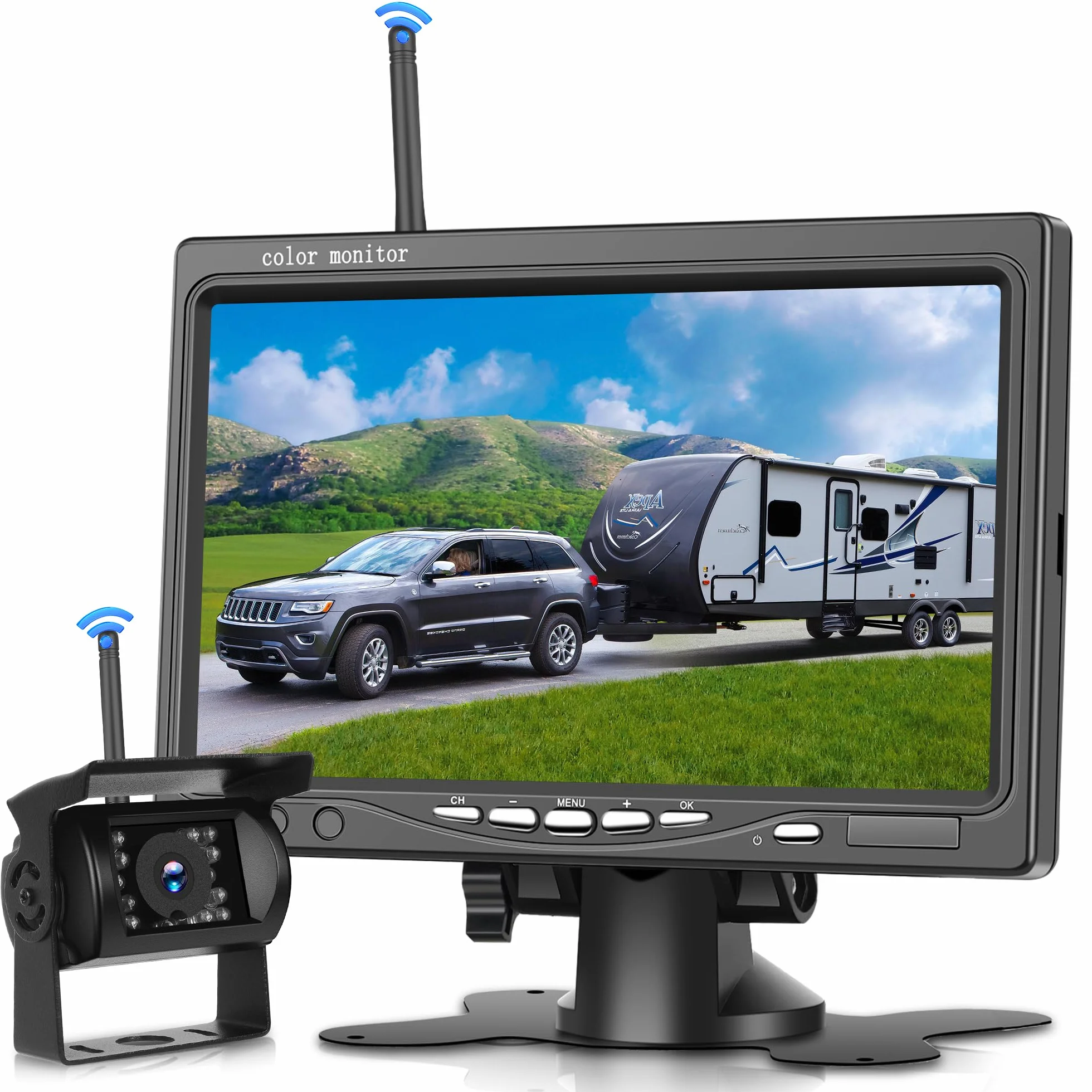 Digitale Senza Fili Telecamere Retromarcia Kit, 7 Pollici IPS Monitor con Visione Notturna IP68 Impermeabile, BSD, Image Flip, Wireless Telecamera Posteriore Auto Camion/Bus/Furgone/Camper/Rimorchio