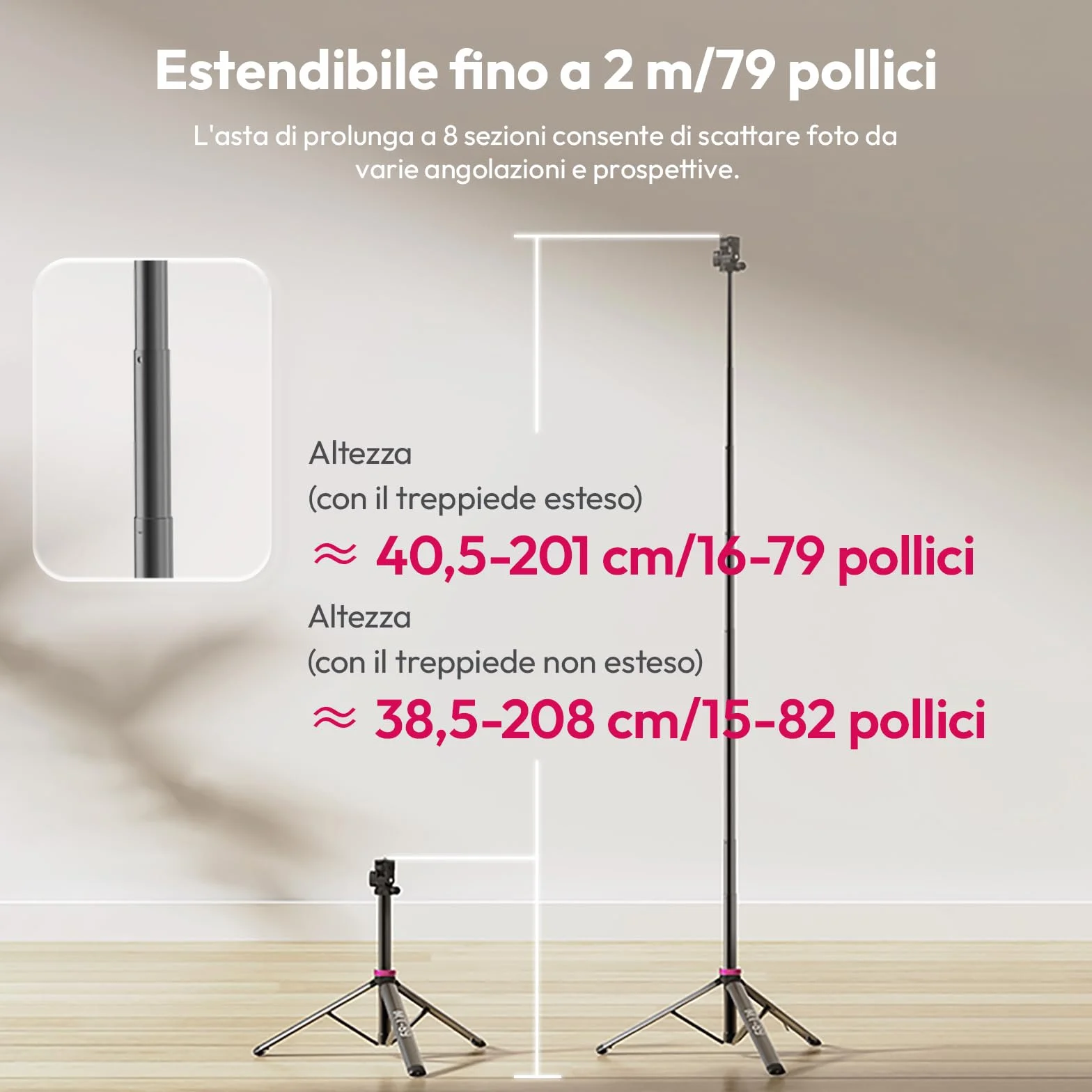 ULANZI MT-89 stativo fotografico compatto da 208,3 cm con vite da 1/4" a sgancio rapido, capacità di carico 1kg, treppiede estensibile regolabile in alluminio, con testa a sfera a 360°