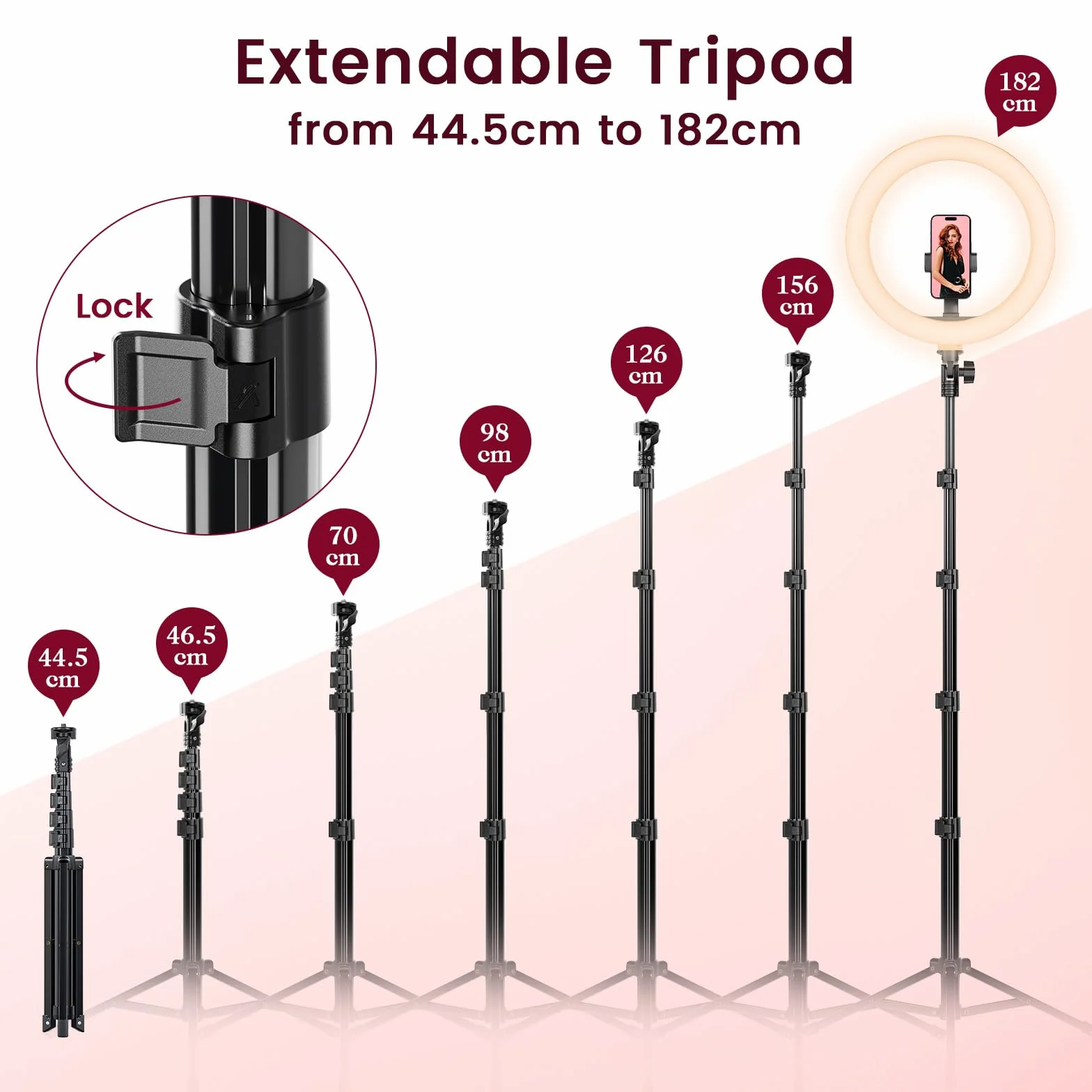 Ring Light Professionale, 10" Ring Light Telefono con 62" Treppiede Alto & 3 Modalità, Luce per Selfie, Trucco, Video e Fotografia