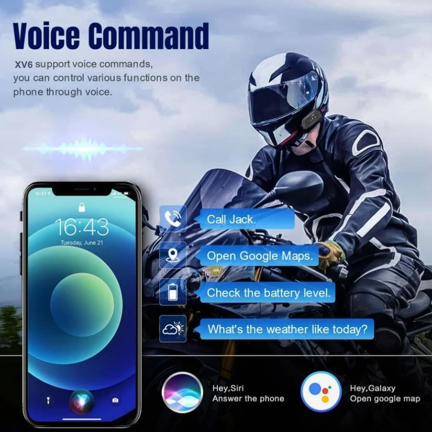 Casco da Moto Intercom V6 Bluetooth Comunicazione Vivavoce per 6 Riders Portata 1200m Qualità audio HD Resistente all'acqua per Moto/Bicicletta/MTB (Pack 2)