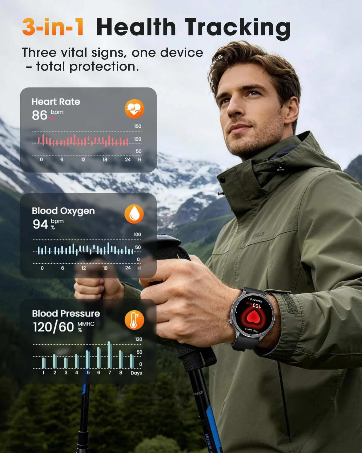 Smartwatch Uomo con ECG+HRV, AI GPT Orologio Uomo con Pressione Sanguigna, Frequenza Cardiaca, SpO2, 24H Sonno, 120+ Modalità Sportive IP68 Smartwatch Fitness, Notifiche Messaggi Android iOS Nero