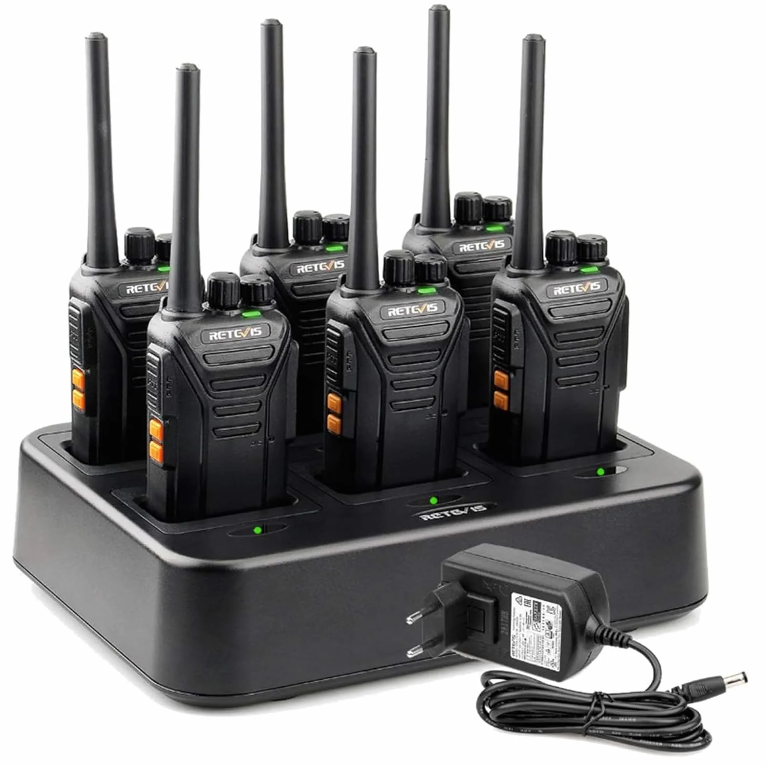 Retevis RT27 Walkie Talkie PMR446 6 Slot Charger Professional Long Range 6 Pack Black