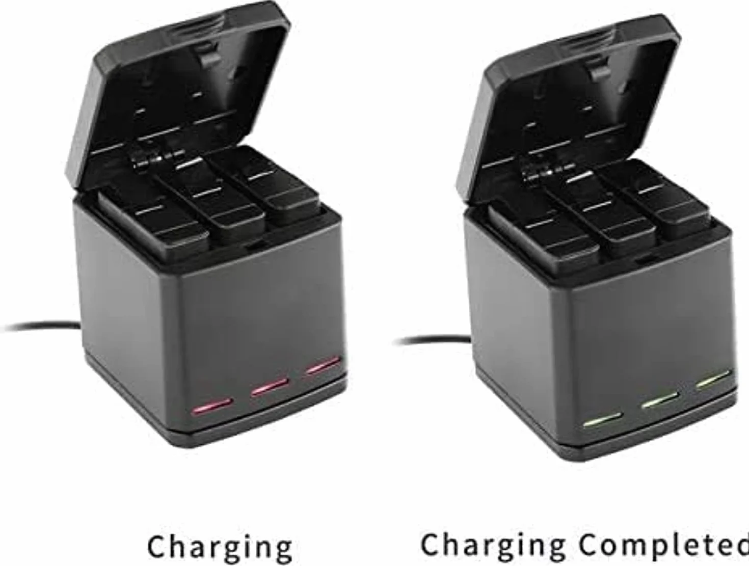TELESIN Caricabatteria tripla e scatola di immagazzinaggio di batteria con caricabatteria a 3 canali con 2 batterie ricaricabili agli ioni di litio per Gopro Hero 8 Black, Hero 7/6/5 Black