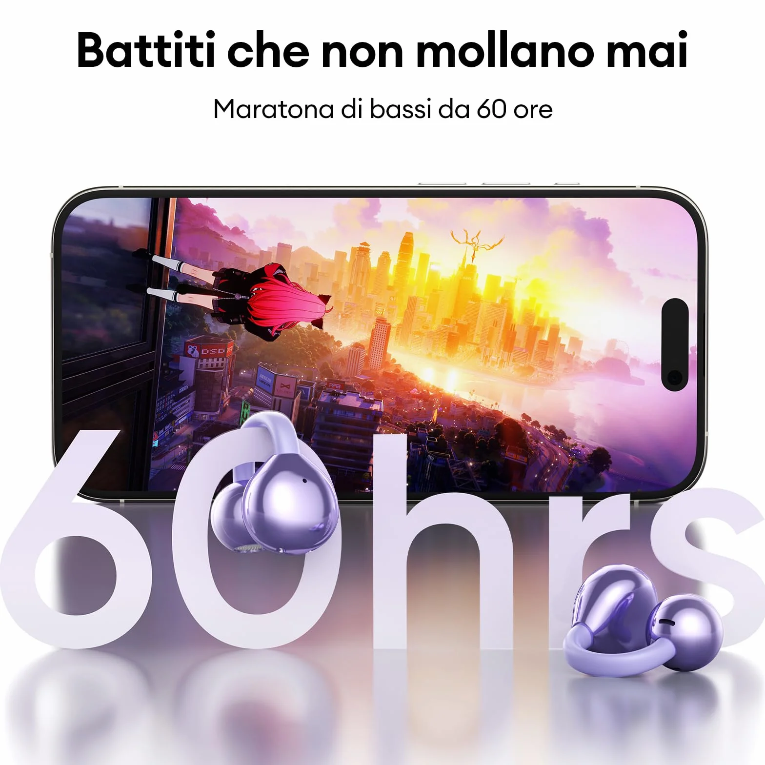 ZOMBIES CAT Auricolari Open Ear Clip-on con Schermo Touch Intelligente – Cuffie Bluetooth 5.4, Audio HiFi, Controllo Musicale & Volume, Auricolari Bluetooth per Sport,M100 Viola
