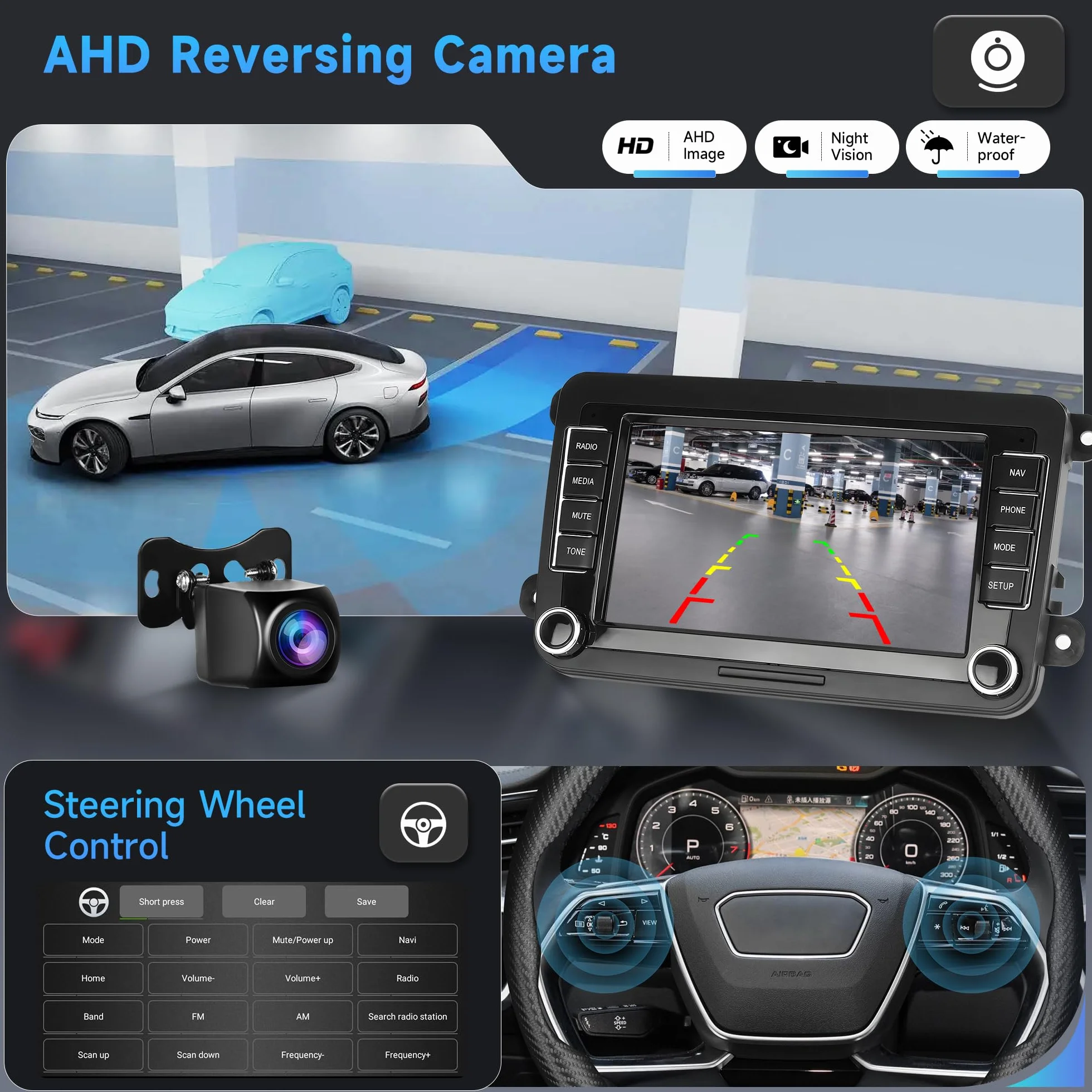 2G+64G Android Autoradio per VW Golf 5 6 Passat Polo Tiguan Touran Caddy Skoda Seat 7 Pollici Wireless Carplay Autoradio con Android Auto GPS Navi WiFi Bluetooth FM/RDS Telecamera Posteriore