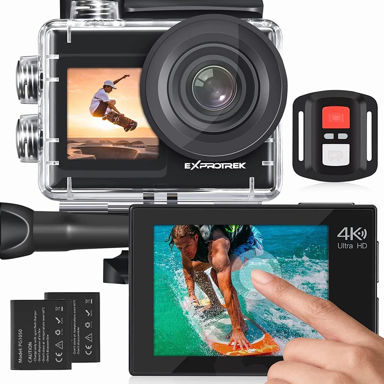 Telecamera Sportiva 4K, 20 MP Grandangolare Touch Screen WiFi Fotocamera 30M Impermeabile, Dotata di 2 × 1350 mAh Batterie e Accessori di Montaggio con Telecomando