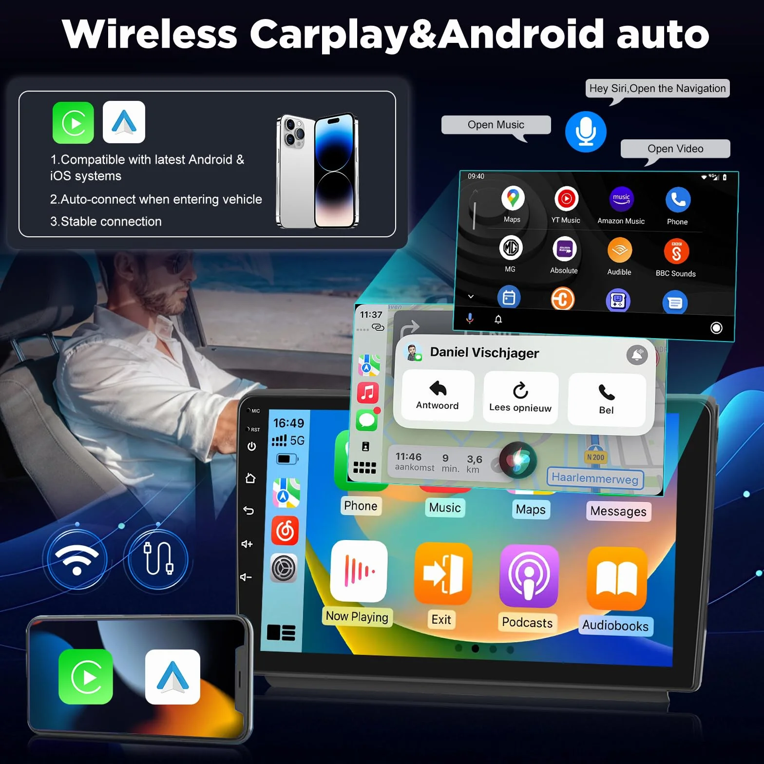 Autoradio Android per Mercedes Benz Smart Fortwo 2011-2015, 2+64G Stereo 9 Pollici con Wireless CarPlay & Android Auto, Navigatore GPS WiFi, Audio DSP, Supporto Telecamera Retromarcia AHD