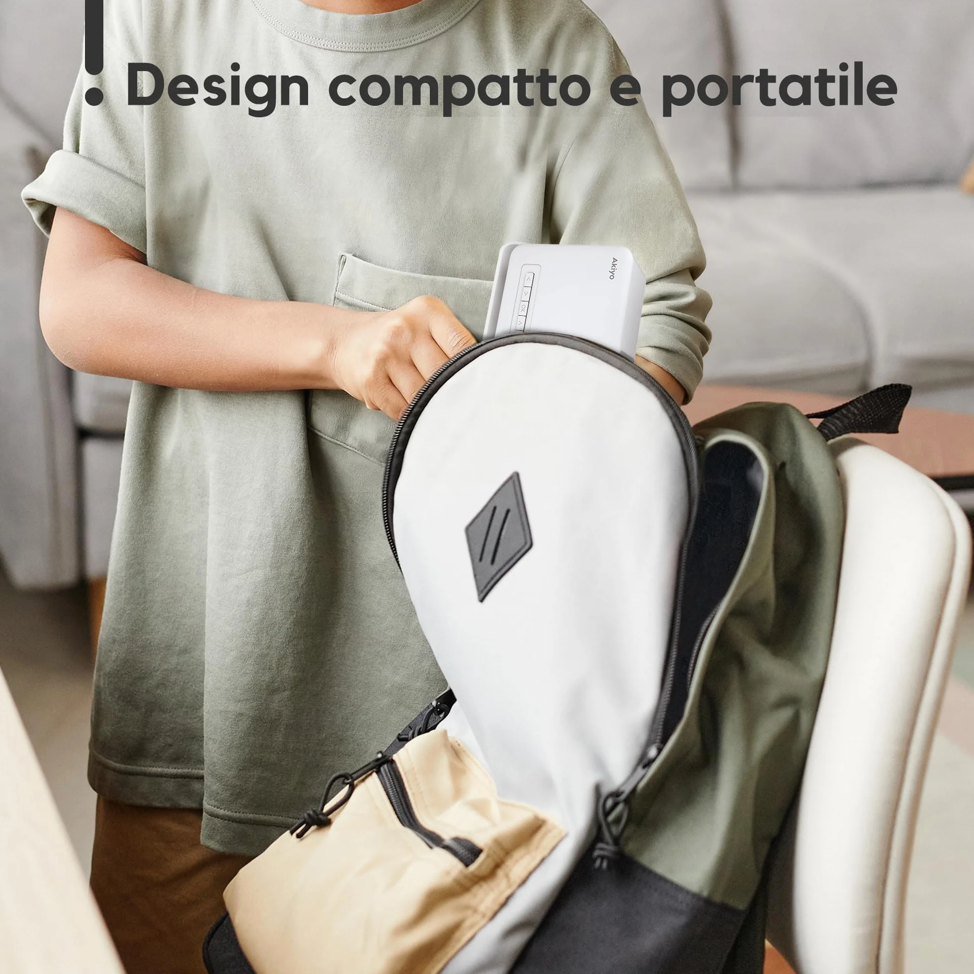 AKIYO O1 Proiettore Portatile 15000 Lumens, 4K Supporto Full HD 1080P, Auto Keystone, Rotabile 360°, per Phone/TV Stick/HDMI/USB/TF