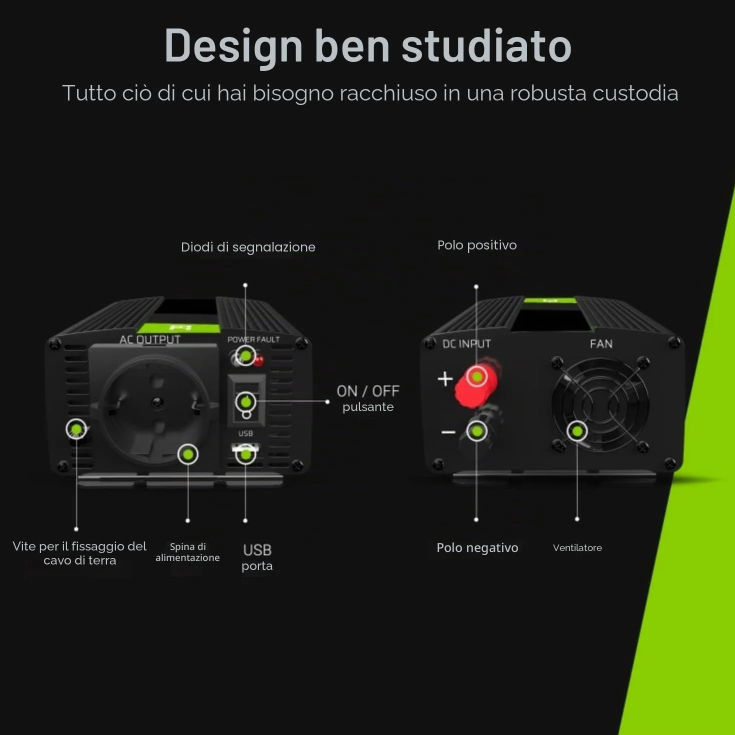 Green Cell 300W/600W 12V 220V/230V Onda Pura Inverter Invertitore di Tensione Fotovoltaico per Camper Auto Convertitore di Potenza