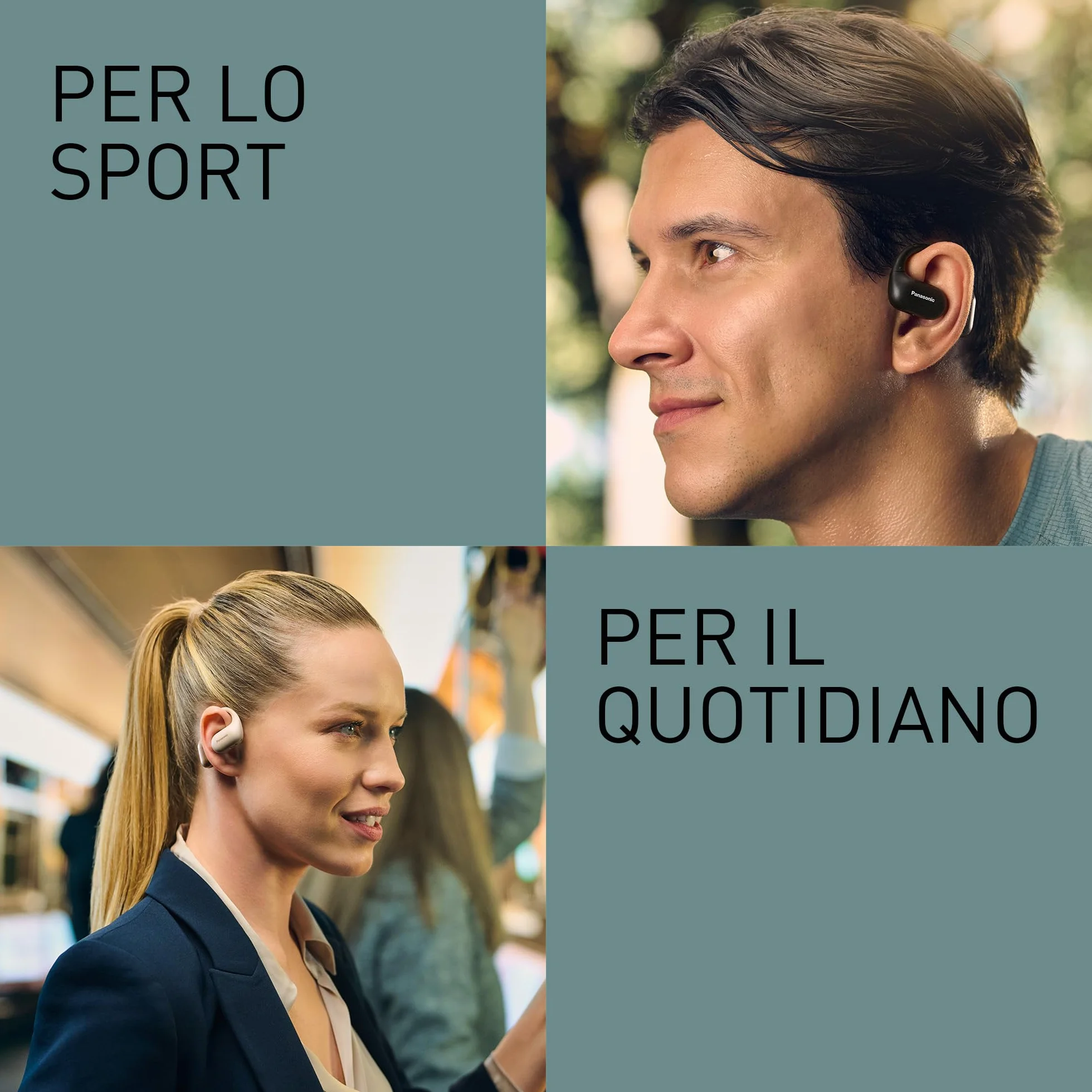 Panasonic RB-F10DE-C Cuffie Wireless Open-Ear, Auricolari wireless Sport Bluetooth con Microfono ENC, 25H di Autonomia, Bluetooth 5.4, IPX4, Controlli Touch, Beige