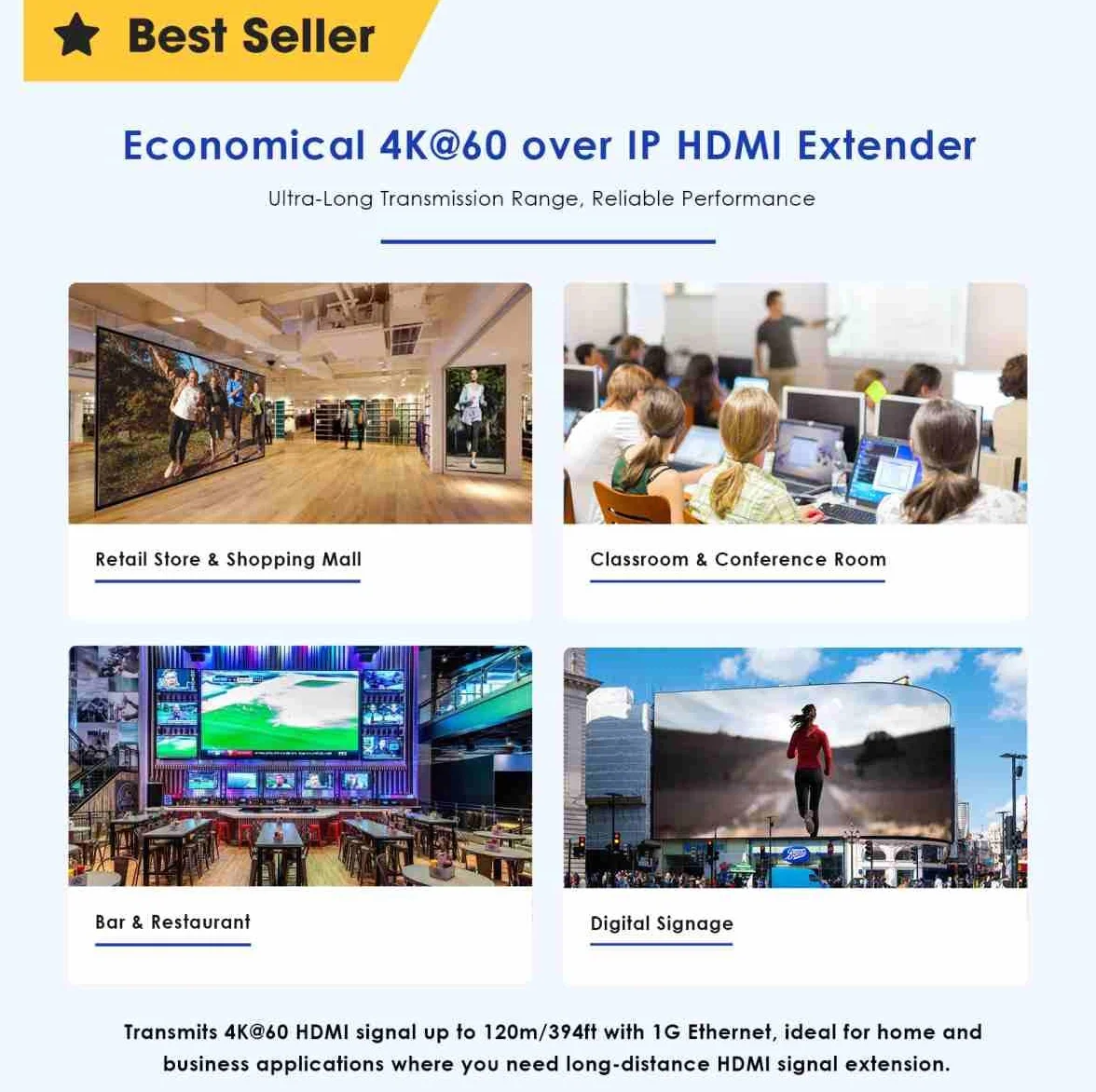 PremiumCord Extender HDMI 4K fino a 120 m tramite LAN, Over IP, Cat5/5E/6, UHD 4K 2160p 60Hz, Full HD 1080p, 4:4:4, HDMI 2.0, HDCP 2.2, Robusto Alloggiamento in Alluminio