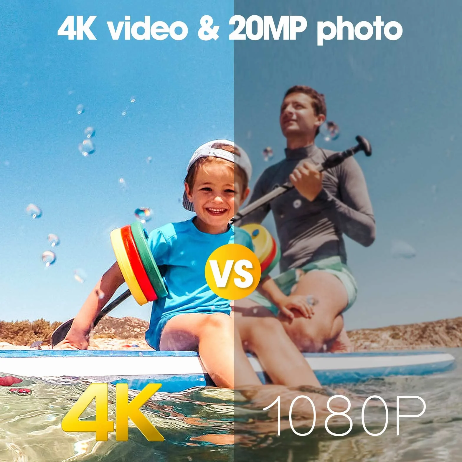Action Cam 4K, videocamera subacquea da 20MP 50FPS Wi-Fi 40M con schermo touch screen IPS da 2", grandangolo Ultra HD 170°, telecomando, 2 batterie ricaricabili