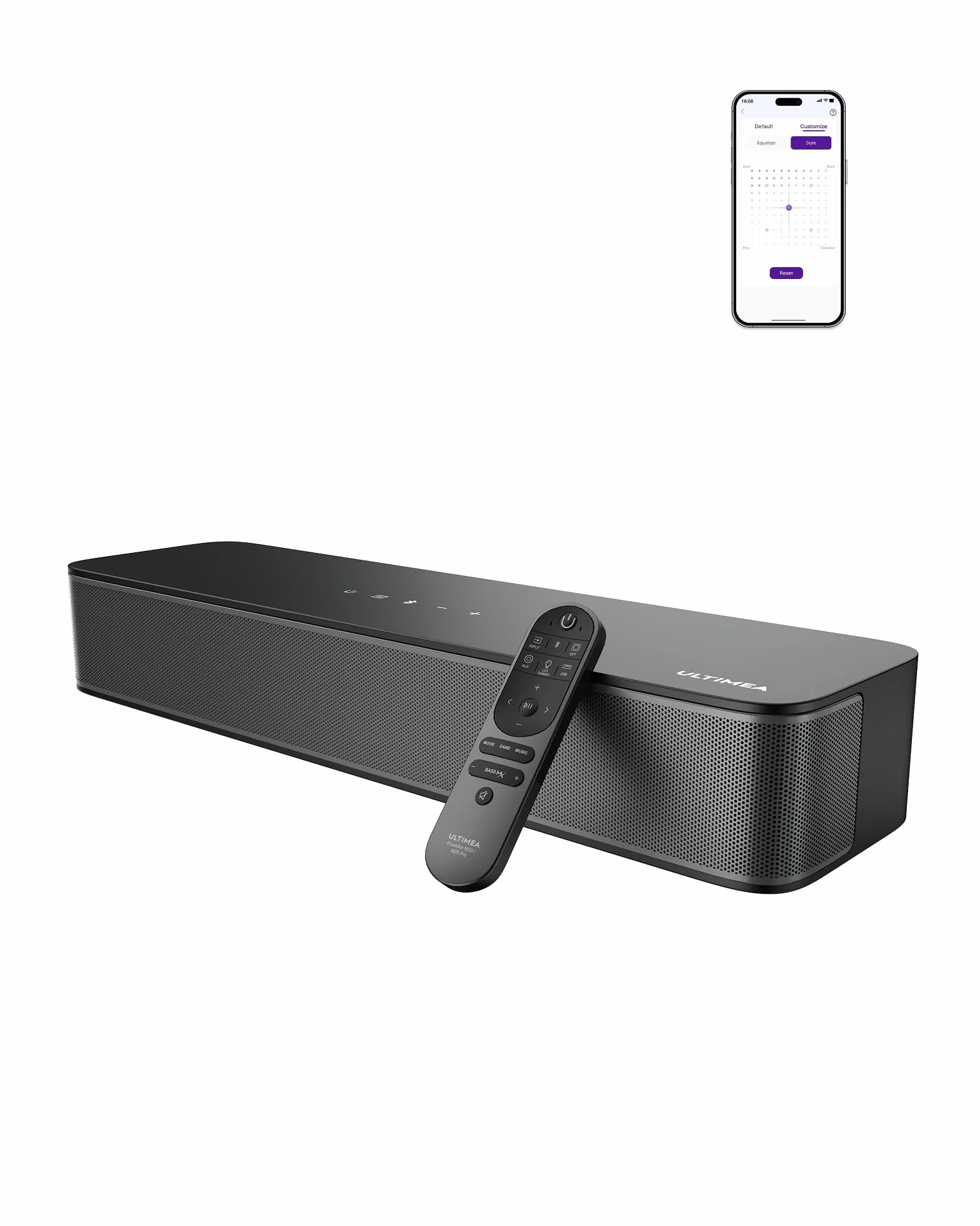 ULTIMEA 2.1 Ch Soundbar Per TV, Subwoofer Integrato, All-In-One Per PC E Giochi. App Controllo, 132W Potenza Picco, Bluetooth 5.4, OPT/AUX Ingressi, Montaggio A Parete, Poseidon M20 Pro