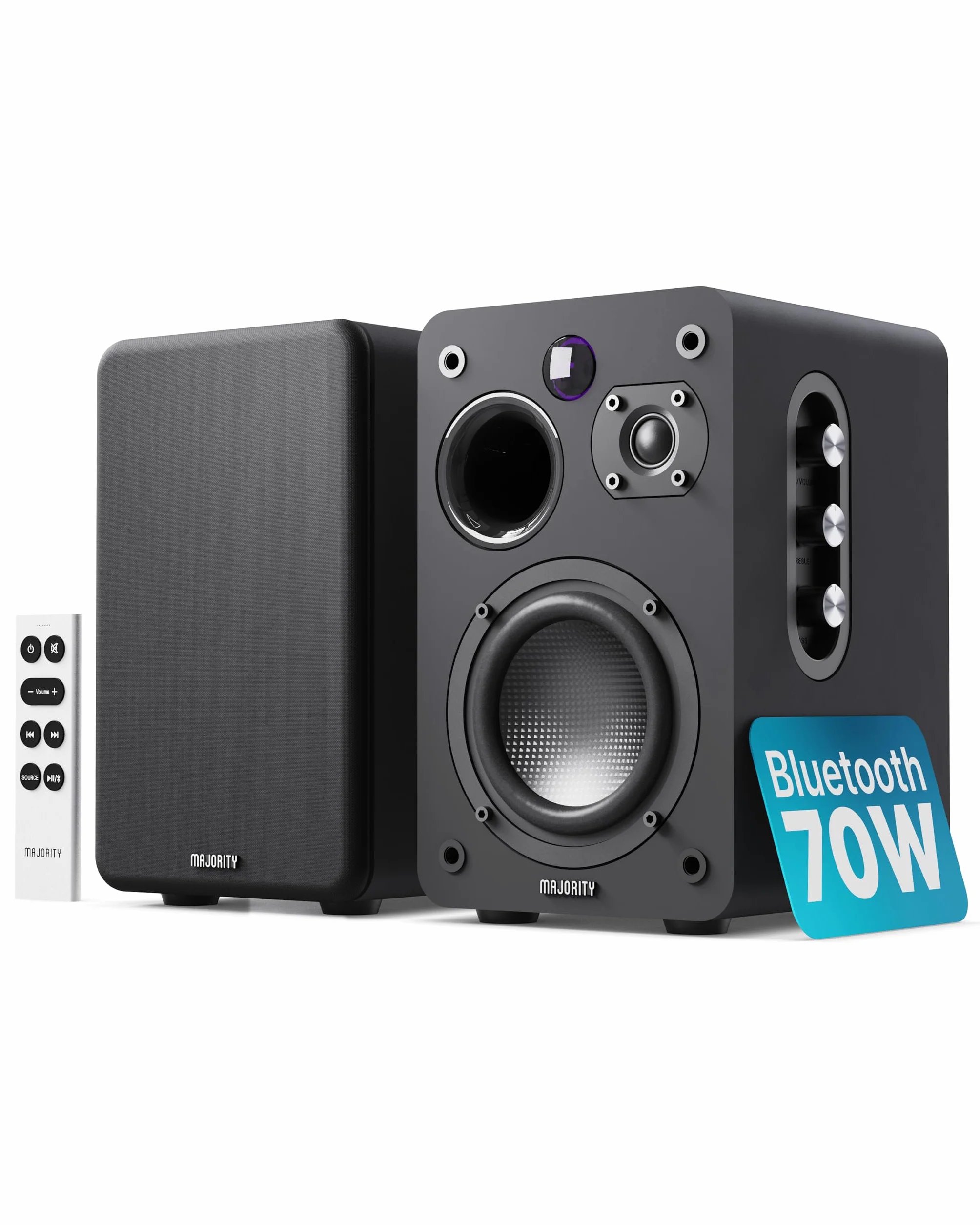 Majority Cassa Bluetooth Potente 70W | HDMI ARC | Dual Drivers | Coni in Fibra di Carbonio | Cassa Amplificata Bluetooth | Optical AUX Phono | Telecomando EQ | Casse per TV e Stereo Casa D70X (Nero)