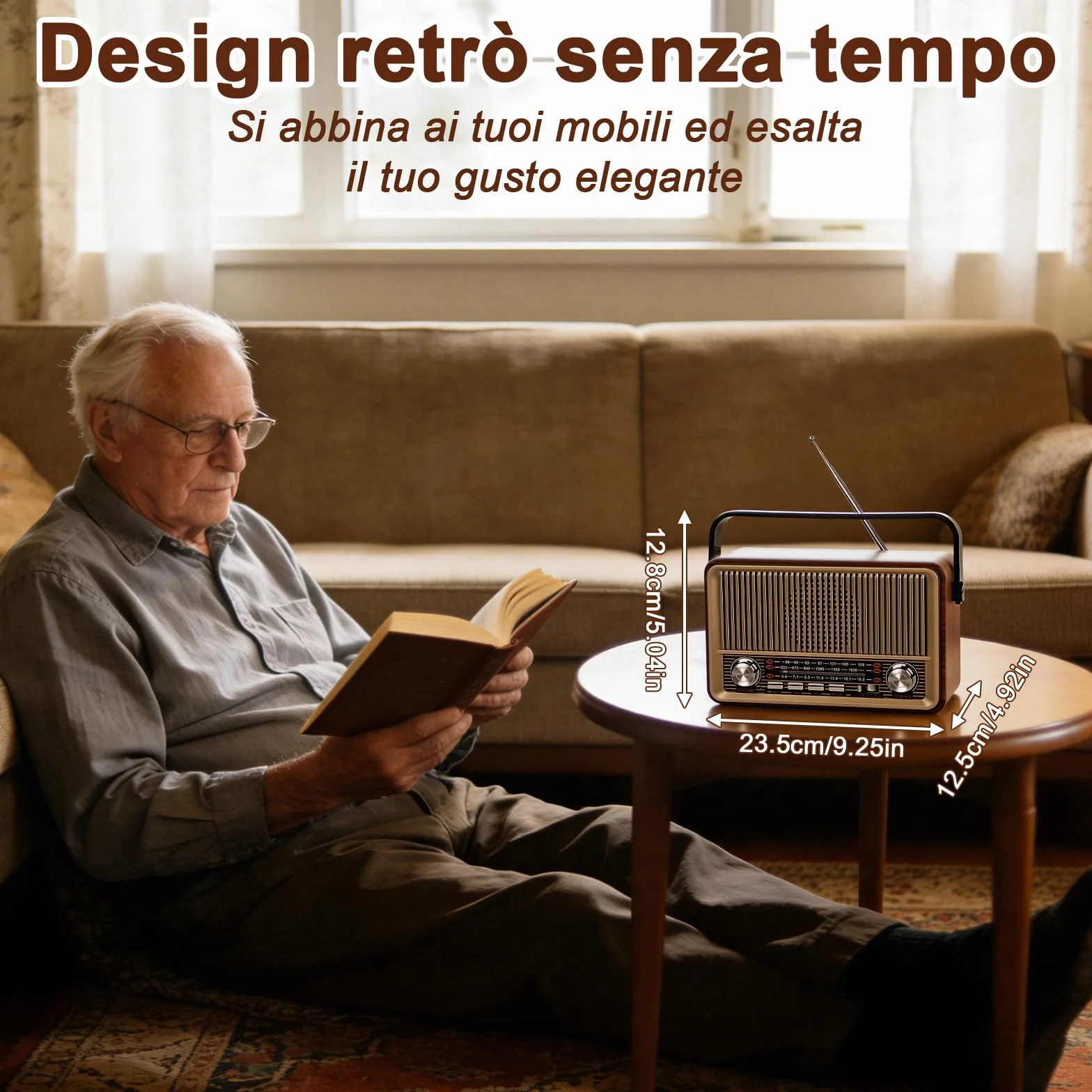 Radio Portatile FM/AM/SW Bluetooth 5.1 Vintage Retrò con Batteria Ricaricabile 1200 mAh