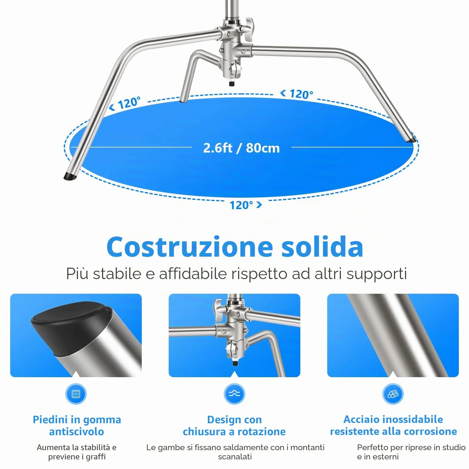 NEEWER Pro 100% Acciaio Inossidabile Heavy Duty C Stand con Braccio Braccio, Altezza Massima 10.5ft/320cm Supporto Luce per Fotografia con 4.2ft/128cm Braccio, 2 Grip Head per Studio Monolight