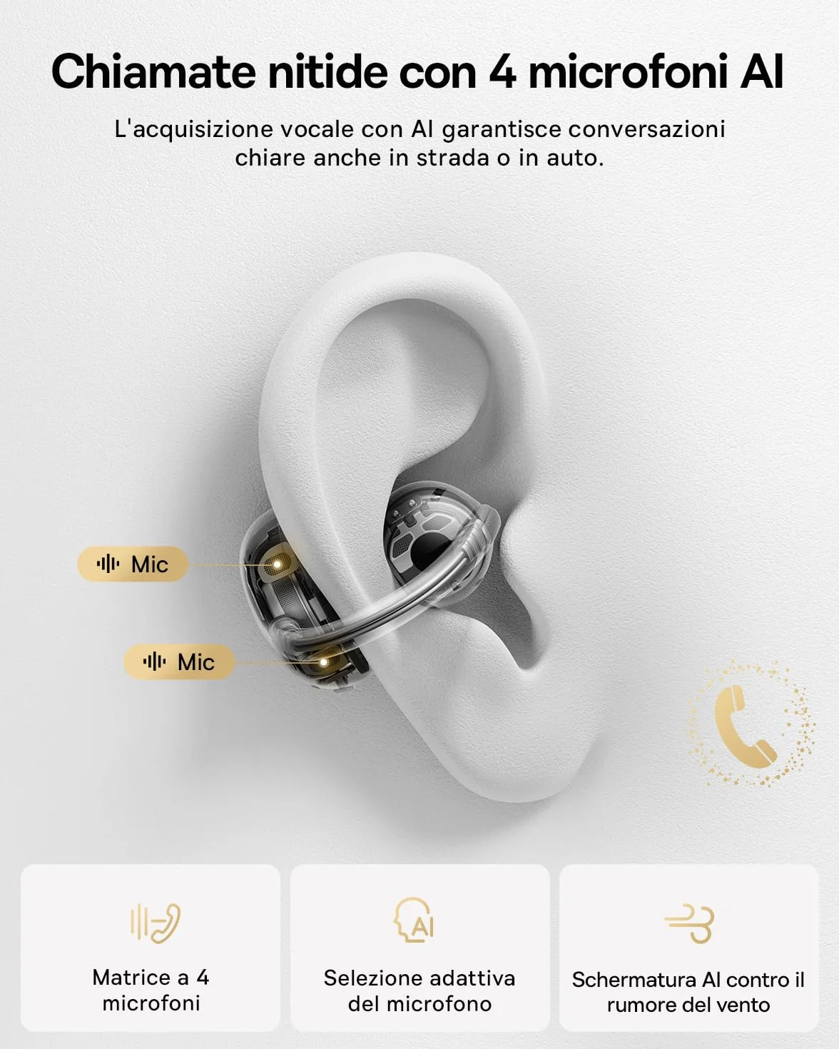 Baseus MC2 Air Cuffie Open-Ear, Auricolari a Clip con CloudComfort, SuperBass 2.0, Bluetooth 6.0, 4 Microfoni con IA per chiamate nitide, 40 h di autonomia, IP67, leggeri 4,9 g