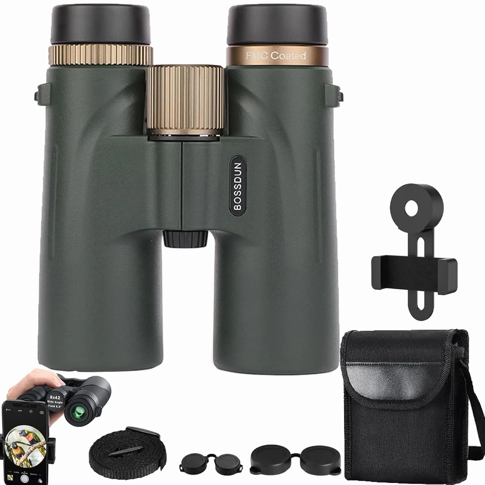 Warmax Fernglas 12x42 Wasserdicht Talon HD Fernglas Mit Entfernungsmesser & Nachtsicht, HD Feldstecher Ferngläser Mit Bak4 Prisma FMC Objektiv (Grün-A)