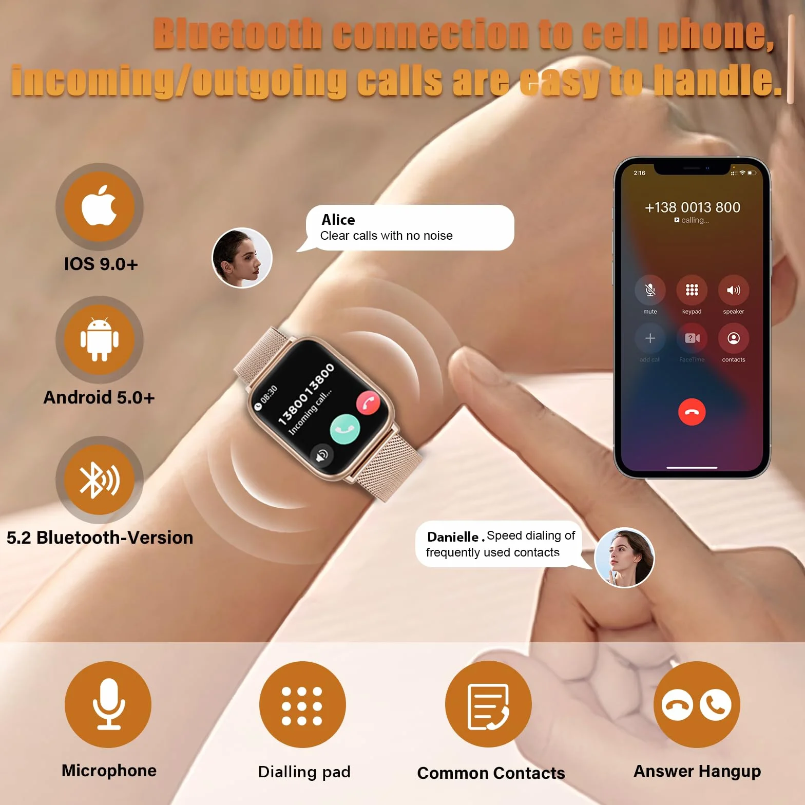 SLOKSFil Smartwatch Damen mit Telefonfunktion, 3 Armbänder 1.83" HD Fitness Tracker mit 24H Pulsmesser SpO2 Schlafmonitor 120+ Sportmodi IP68 Schrittzähler Smart Watch für iOS Android Roségold