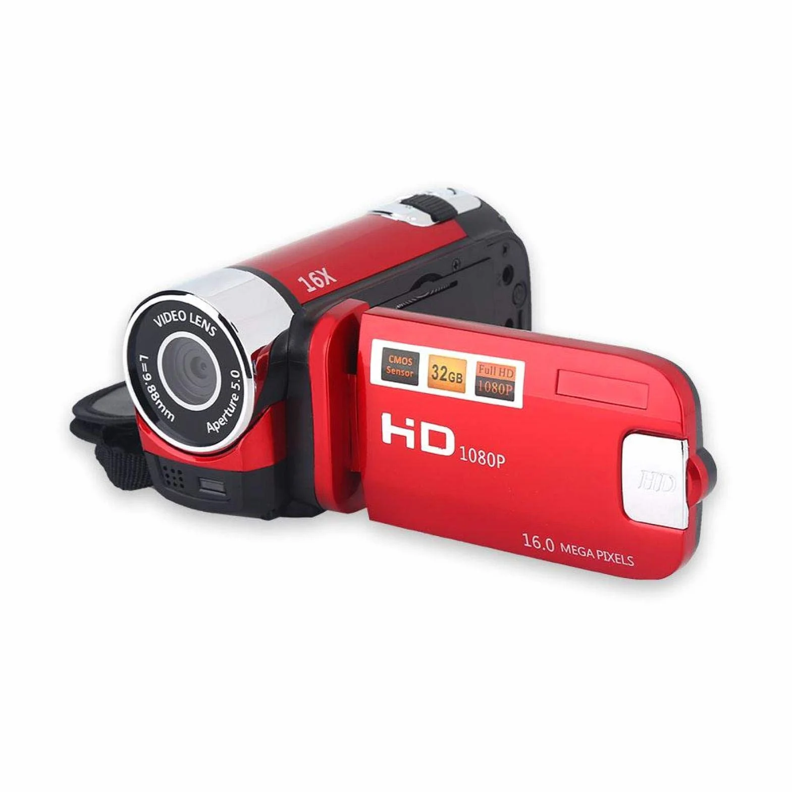 Diyeeni Videocamera portatile 1080P FHD 16x zoom digitale, fotocamera digitale DV Trabar con sensore COMS, altoparlante incorporato, schermo rotante 270 °, videocamera(Red)