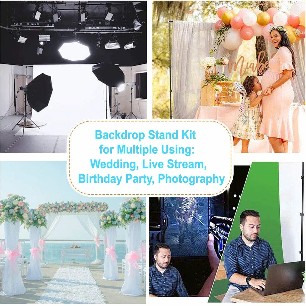 2x3 m Supporti per Sfondi, Professional Supporto di Fondale Fotografico, Forte e Portatile, con Borsa per il Trasporto, Adatto per Studio Fotografico, Live Streaming, Matrimoni ecc.