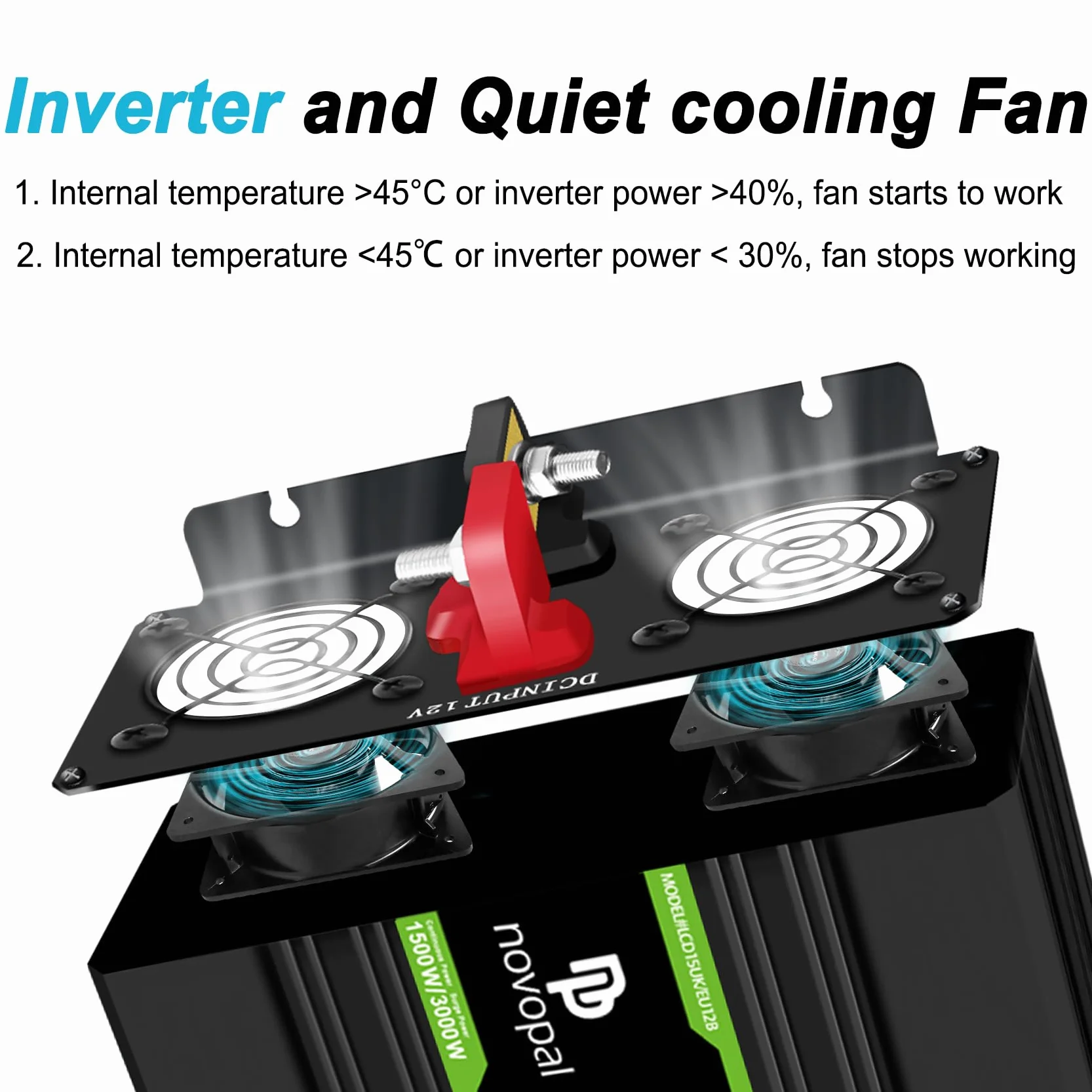 Novopal 1500W 3000W Inverter Onda Sinusoidale di Potenza,DC 12V in AC 220V Inverter di Tensione,2 EU Presa con Uscita USB,5 Metri di Telecomando,Adatto per Famiglia, Campeggio, Viaggi