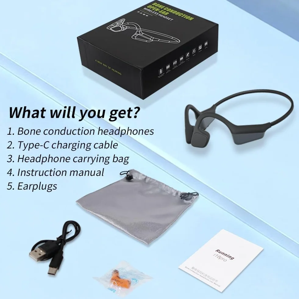 Cuffie Conduzione Ossea, Bluetooth 5.3, Auricolari Sportivi Bluetooth Open-ear, IPX5 Impermeabili, Autonomia 10 Ore, Qualità Audio HD, Open-ear Cuffie Per Corsa Ciclismo Guida Fitness (Nero)