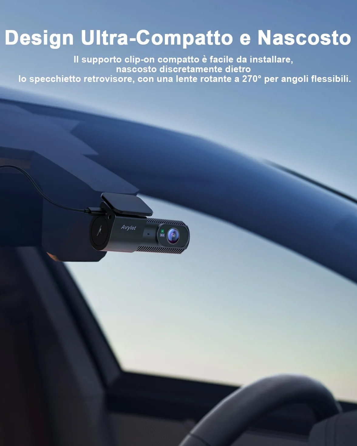 Avylet Dash Cam Auto 4K+1080P Anteriore e Posteriore, Schermo da 1,5", WiFi 5GHz, Grandangolo 170°+150°, Visione Notturna, Modalità Parcheggio 24H, WDR, App, G-Sensor, Loop, Supporta 256GB