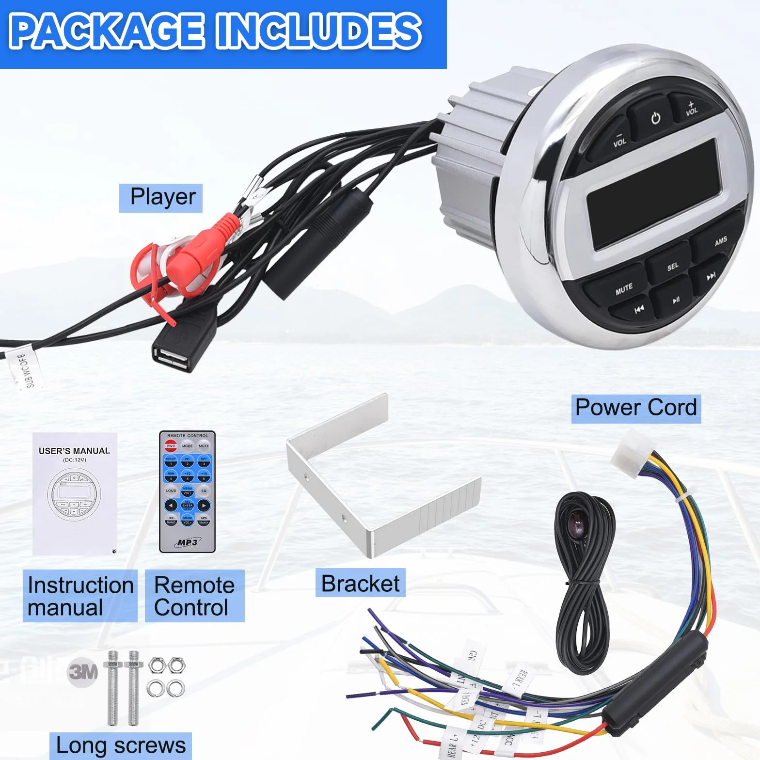 Geloo Marine Radio Stereo Lettore MP3, Barca Marina FM/Am Radio Ricevitore Impermeabile per Marine Yacht, Stereo Barche Camper LKW SUV