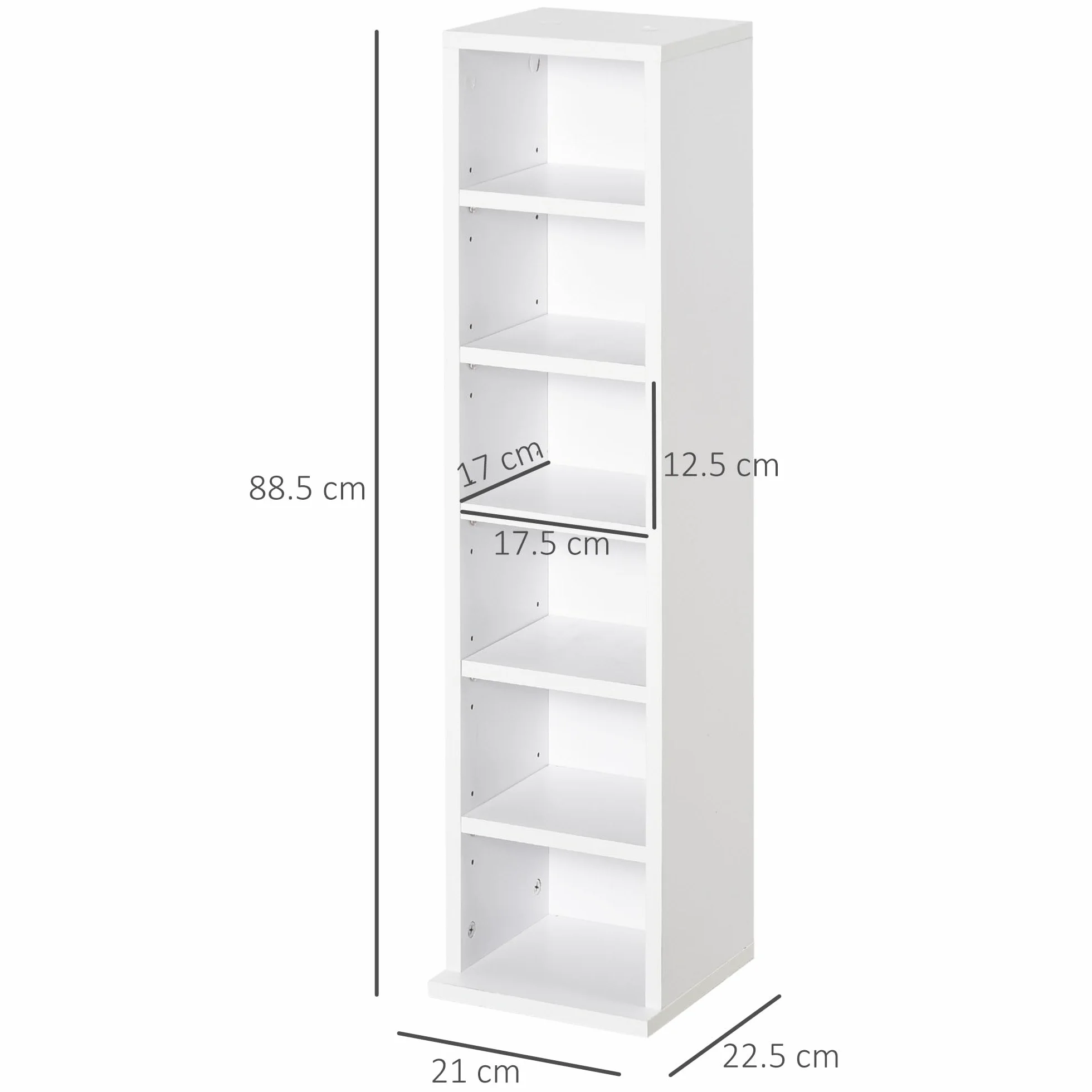 HOMCOM Set 2 Pezzi Scaffali a Colonna Porta CD e DVD a 12 Ripiani Regolabili per 204 CD, Mobile Libreria Alto Salvaspazio in Legno per Camera, Soggiorno e Ufficio, 21x22.5x88.5 cm, Bianco