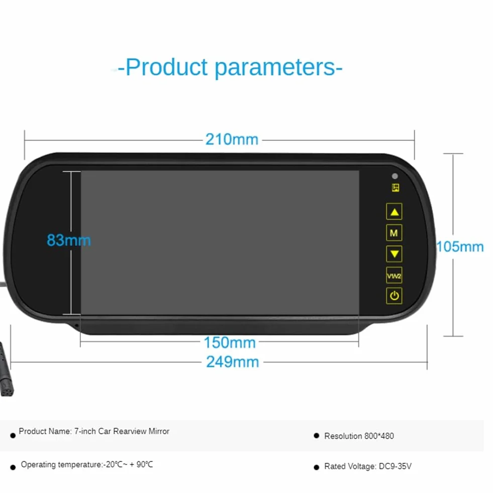 Monitor LCD per Auto da 7 Pollici con Specchietto Retrovisore, Schermo di Parcheggio, 2 Ingressi AV, Display Automatico per Assistenza Alla Telecamera Posteriore, Facile da Usare, Resistente