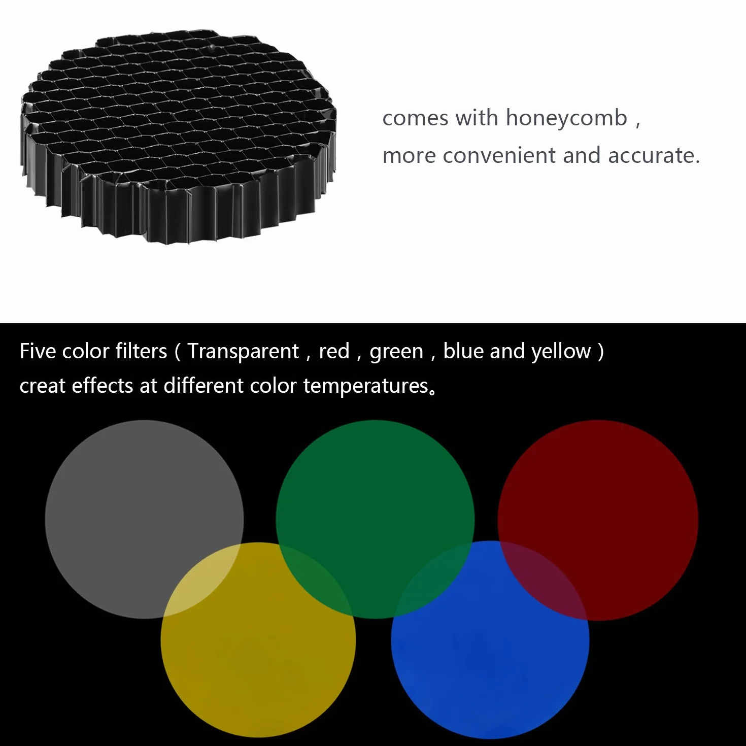 Neewer Kit Medio Alloy Snoot in Lega di Alluminio con Griglia a Nido d'Ape e 5 Pezzi Filtri Gel Colorati per Bowens Mount Studio Strobe Monoluce Fotografia Flash Luce