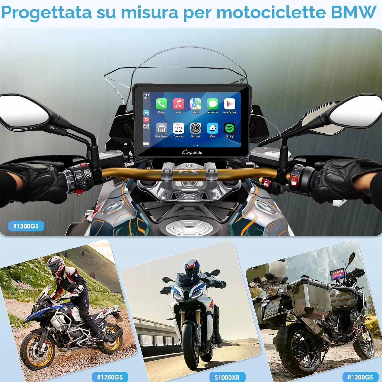 Carpuride W702B Pro Moto Carplay Schermo con Supporto per BMW Moto, Wireless CarPlay e Android Auto, 7 Pollici Impermeabile Touchscreen, Doppio Bluetooth, Interfono Funzione, Navigazione.