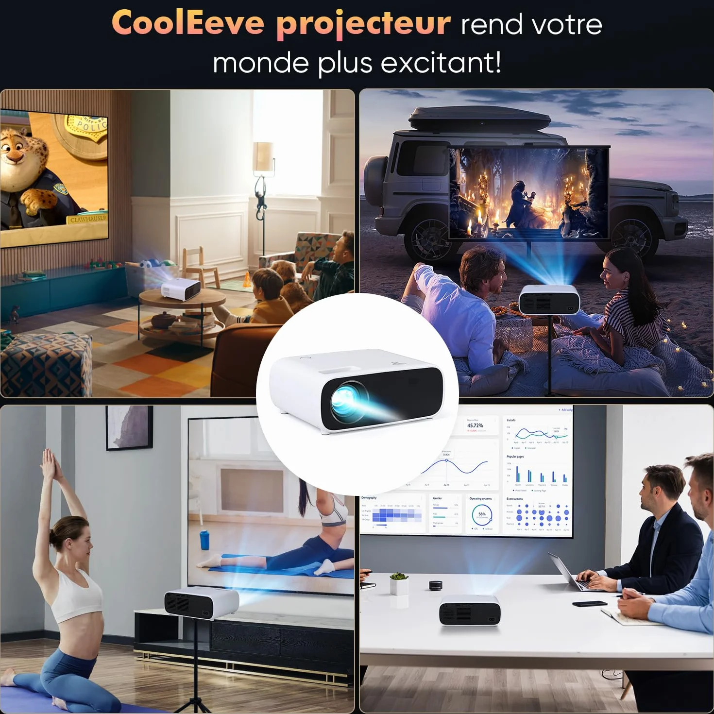 Mini proiettore HD 1080P supportato, proiettore video Home Theater compatibile con TV/HDMI/USB/AV/Laptop/iPhone/Android