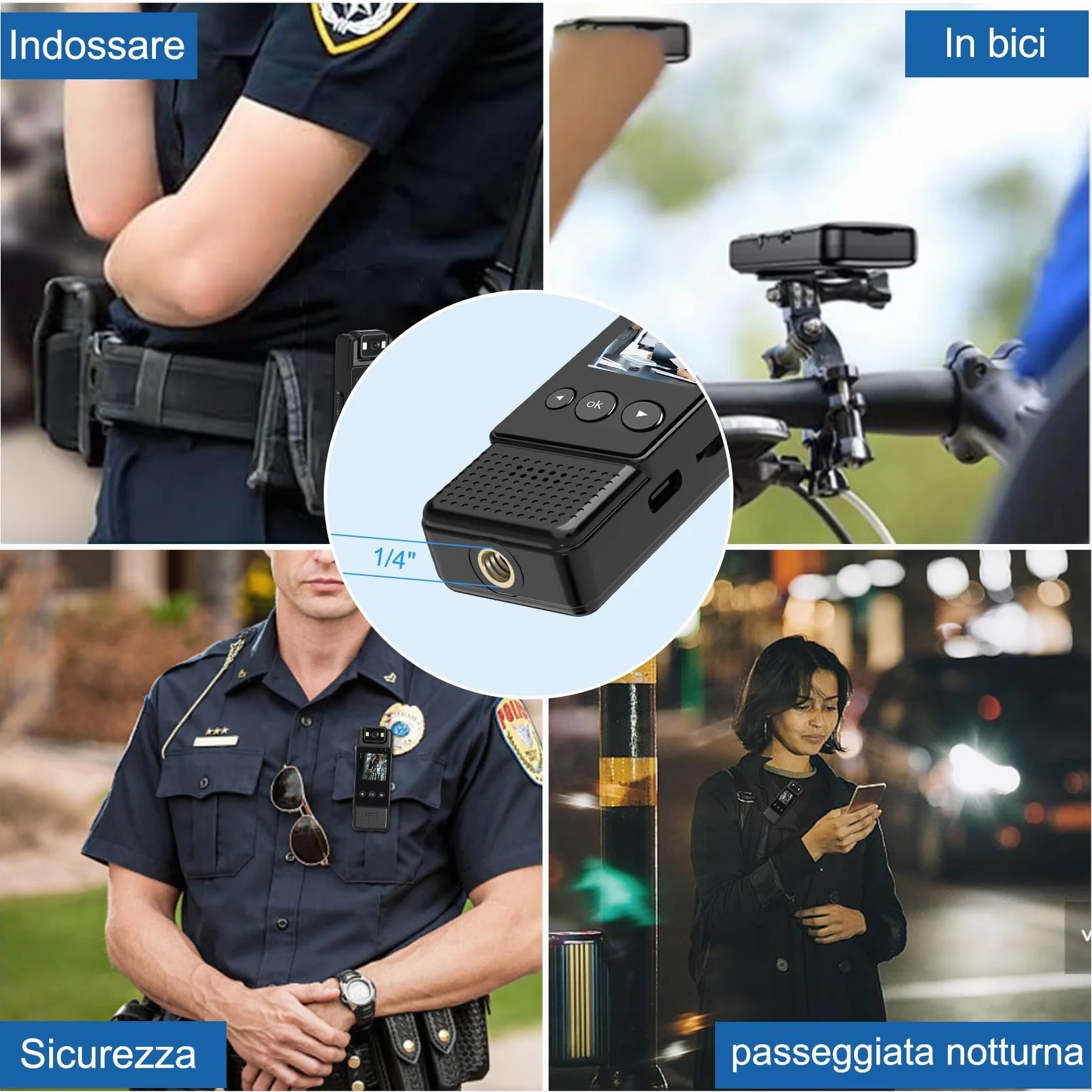 Body Cam 1080P con Audio, Mini Telecamera Portatile con Foto, Rilevamento del Movimento e Visione Notturna, Videocamera di Sicurezza per Uso Personale, Corsa e Lavoro