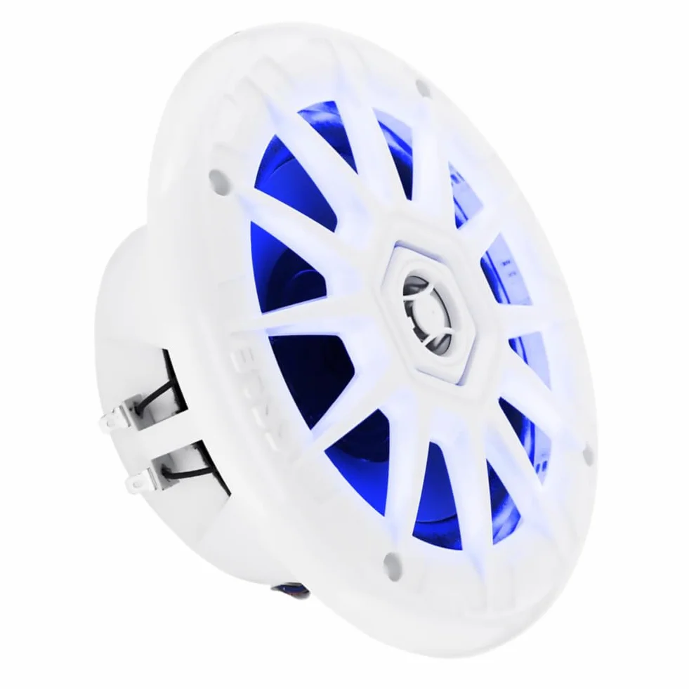 KIT SET PER BOSS AUDIO SYSTEMS MRGB65 2 altoparlanti marini full range a 2 vie da 6,5" 16,5 cm 165 mm, 100 watt rms 200 watt max, 4 ohm, impermeabili, con led rgb, a coppia + telecomando