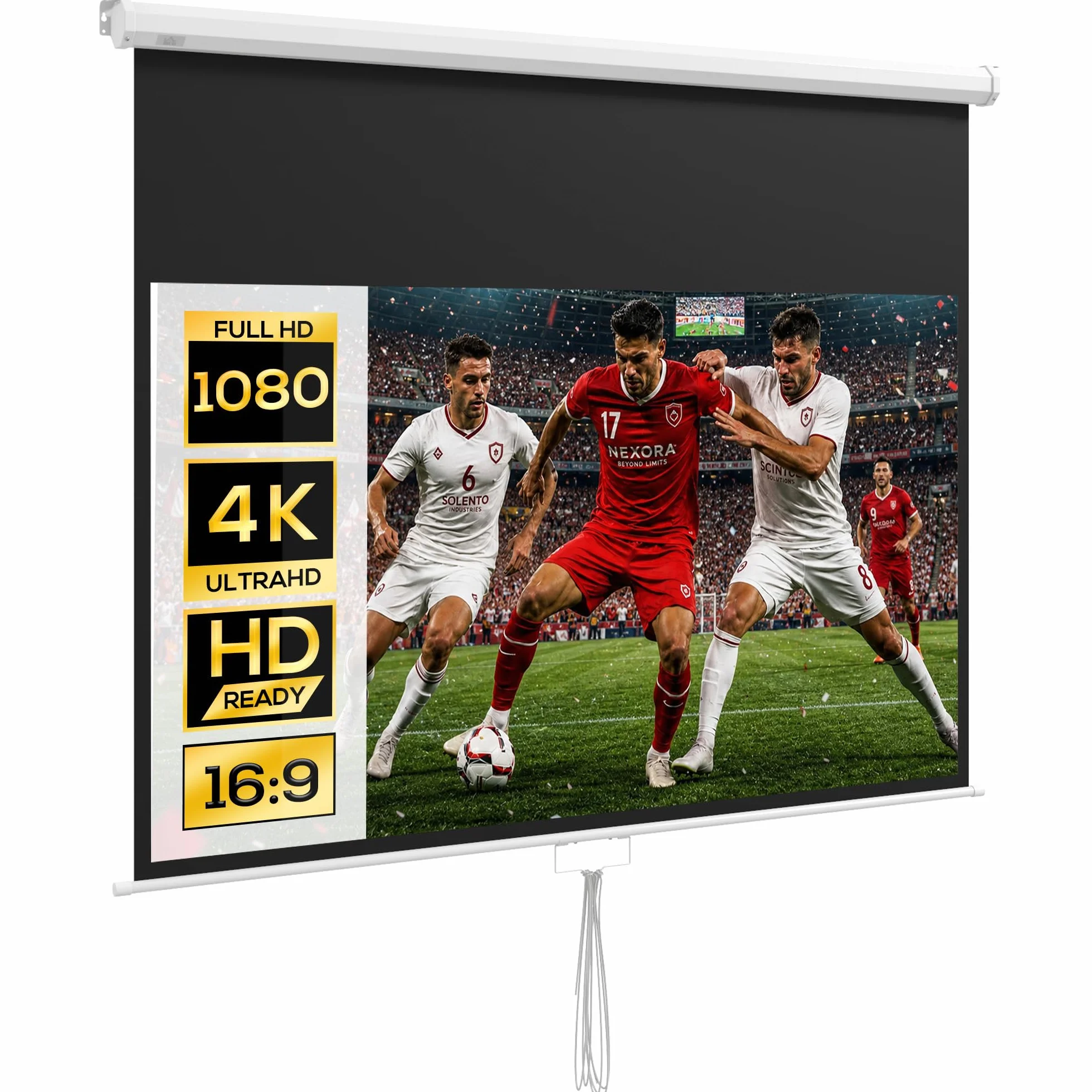 HOMCOM Telo Proiettore da 80 Pollici 4K HD Formato 16:9, Altezza Regolabile Manuale, Schermo Proiettore, Grandangolo di 160 Gradi, Telo Videoproiettore per Casa, Home, Cinema, Ufficio, Esterno, Bianco