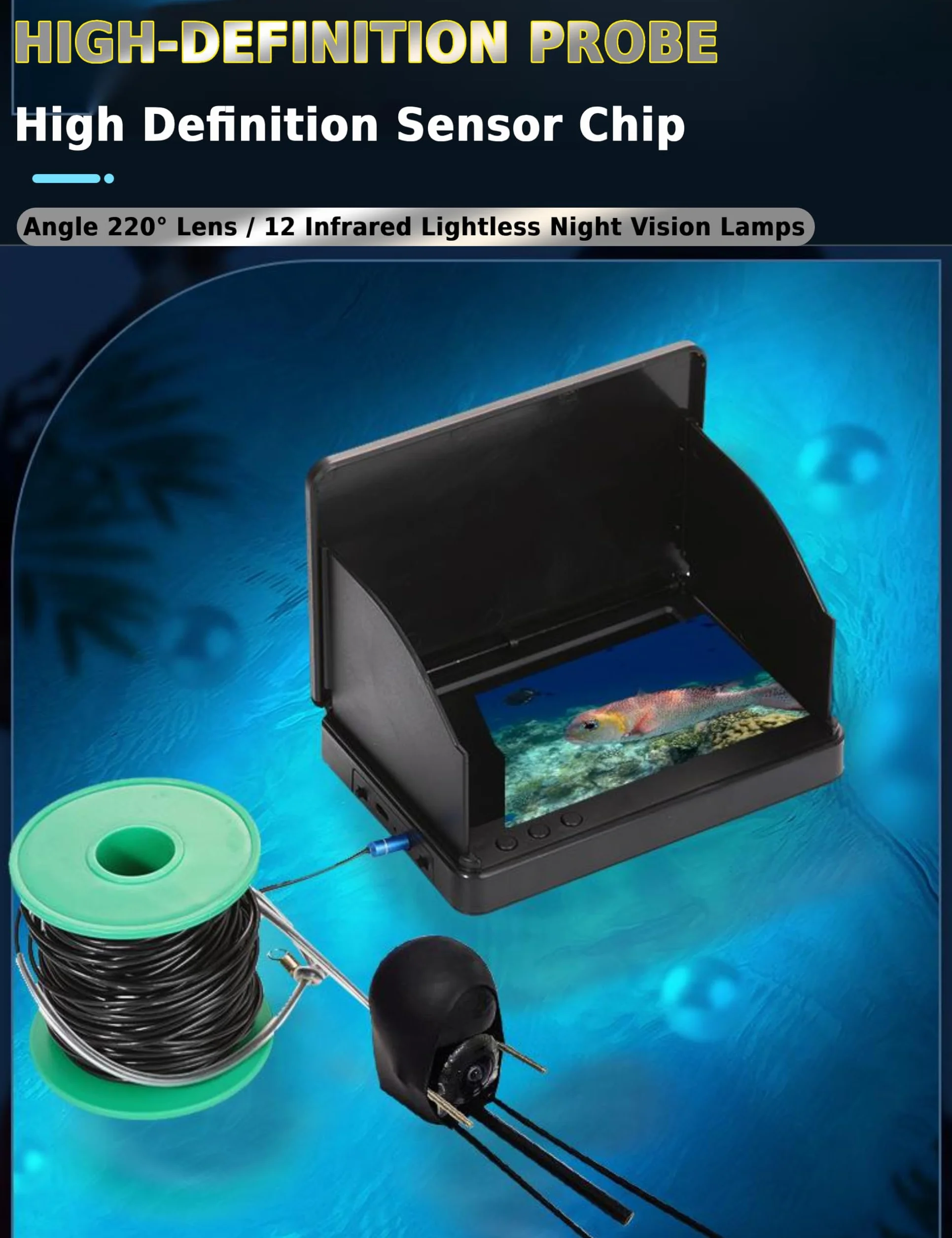 Kit Ecoscandaglio - Ecoscandaglio Subacqueo con display TN da 4,3 pollici a 1000 luminosità e lenza da 20 m anti-pull