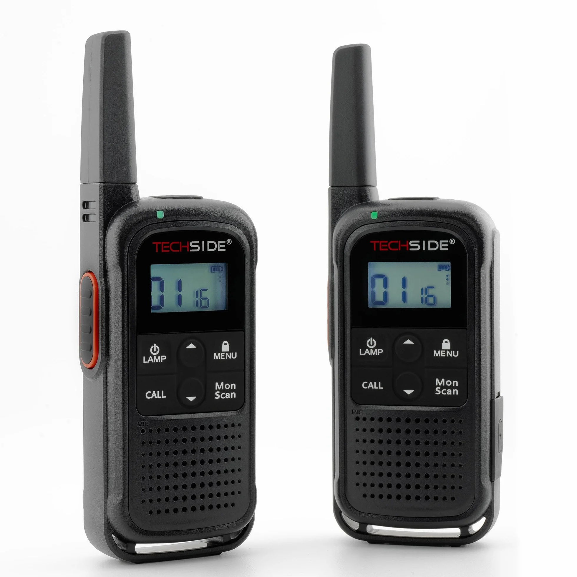 TechSide TS-T3 Go Ricetrasmittente PMR446 16 Canali 10 km USB-C Torcia LED 2 Pezzi