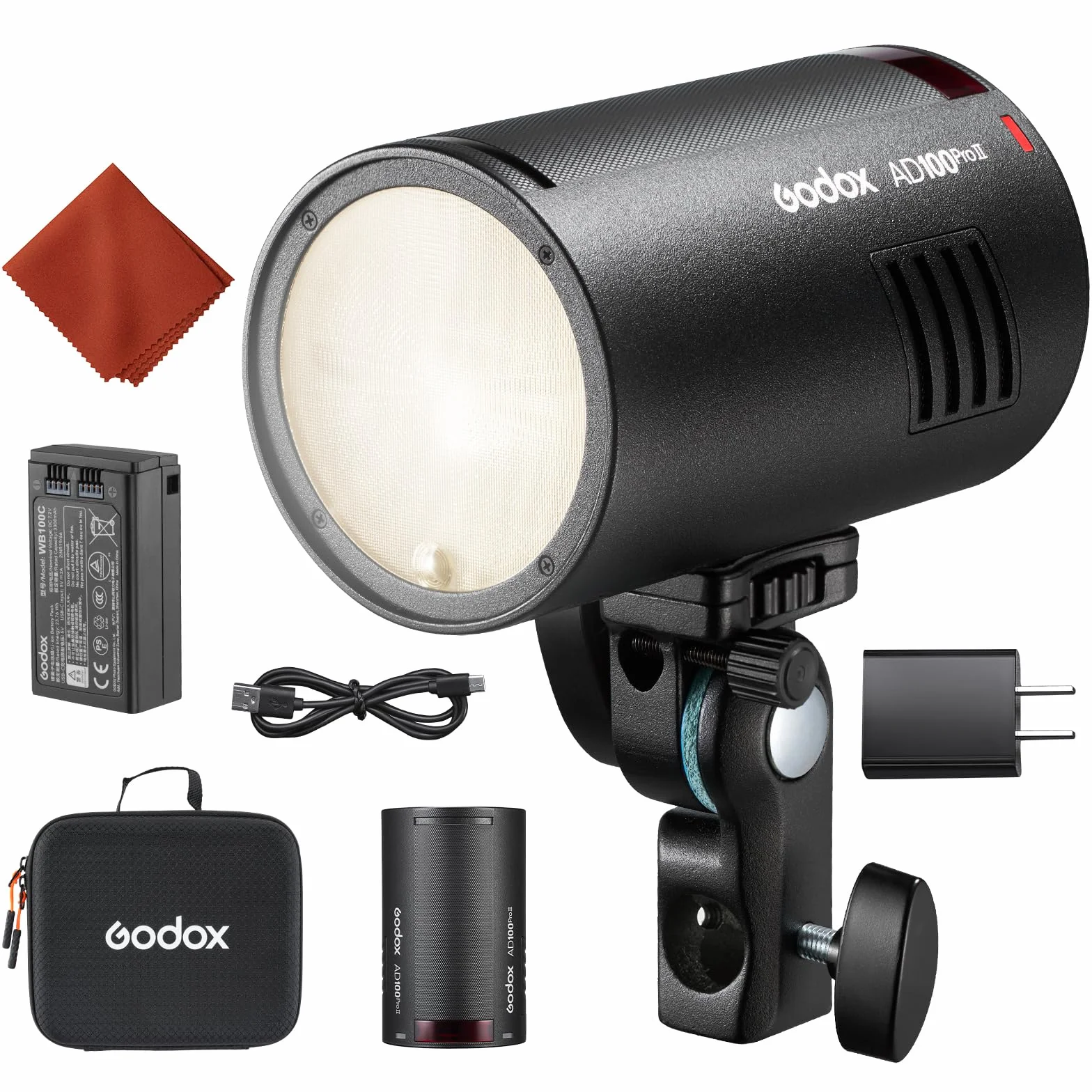 GODOX AD100ProII Flash Kit 100Ws 2.4G Wireless HSS 1/8000s USB-C Ricarica 2850mAh Batteria LED