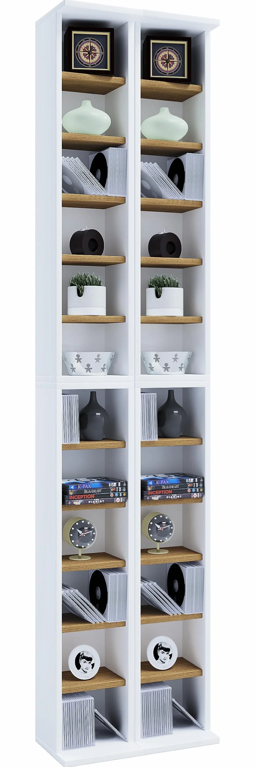VCM Legno CD Dvd Stand Scaffale Armadio di stoccaggio Scaffale Stand Almera Legno CD Dvd Stand Scaffale Armadio di stoccaggio Scaffale Stand Almera Rovere Bianco/Miele